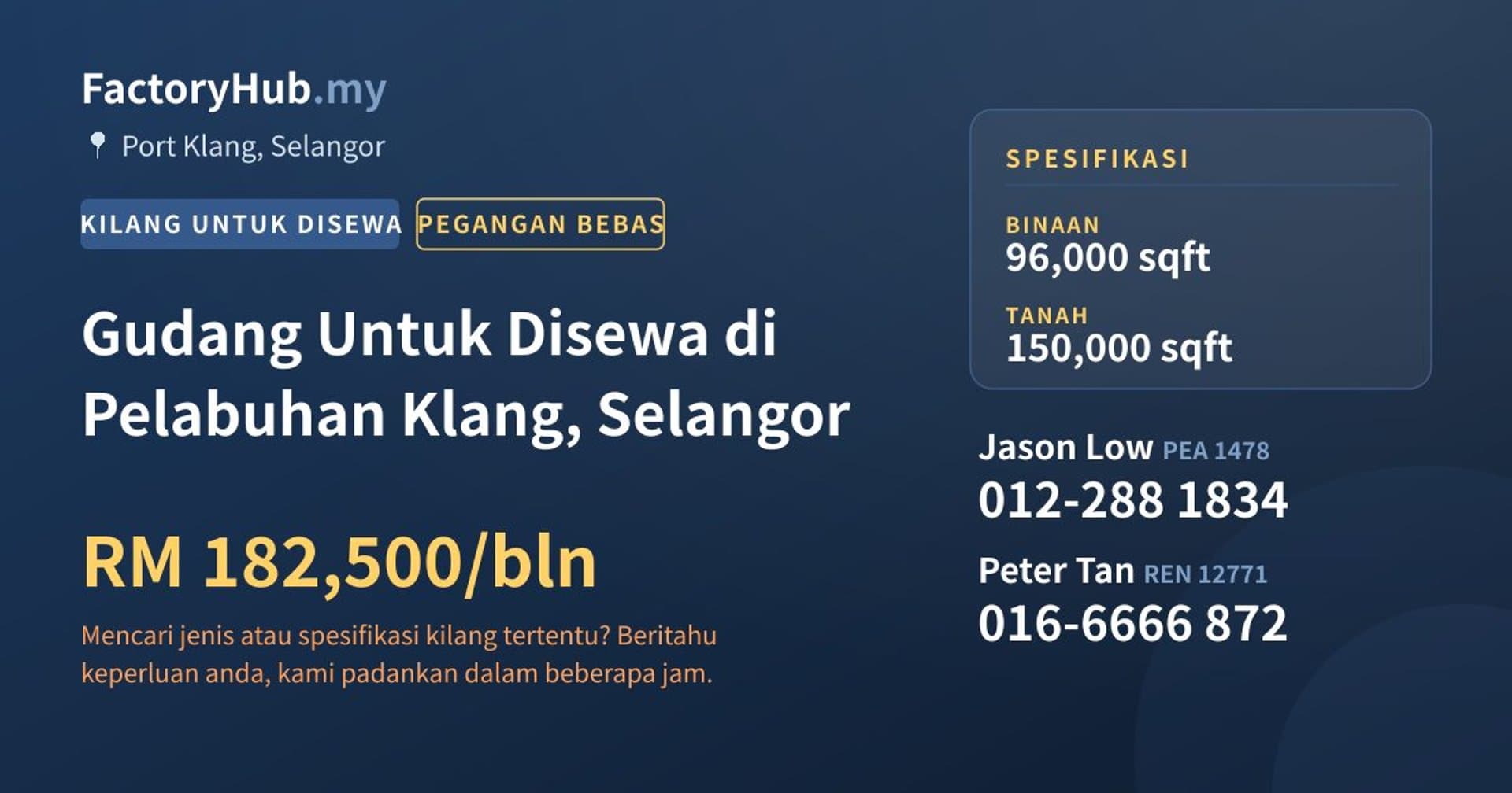 Gudang Untuk Disewa di Pelabuhan Klang, Selangor · Imej hartanah 1/2