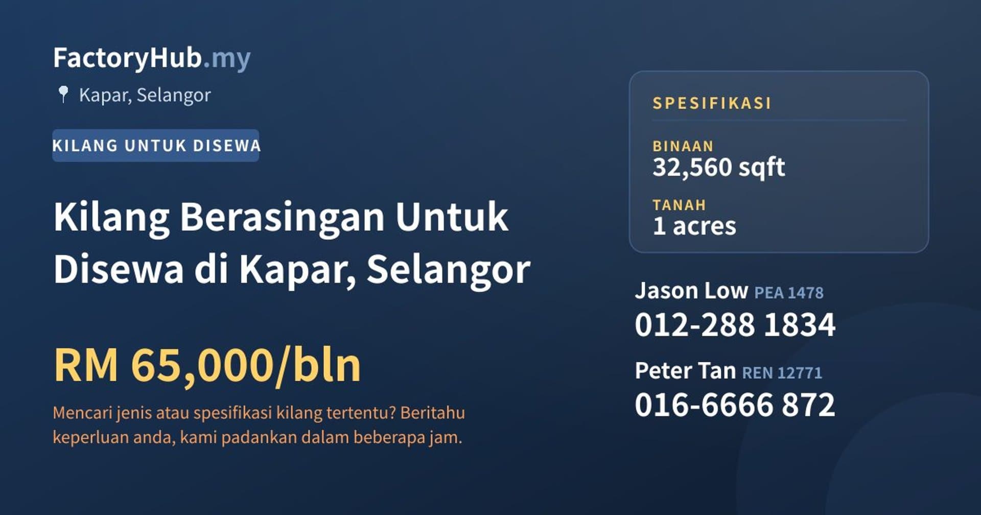 Kilang Berasingan Untuk Disewa di Kapar, Selangor · Imej hartanah 1/2