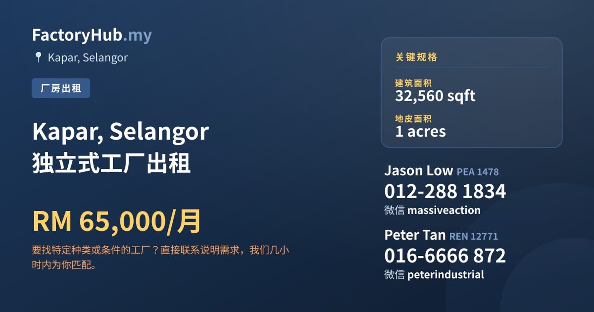 Kapar, Selangor 独立式工厂出租 · 房源图片 1/2