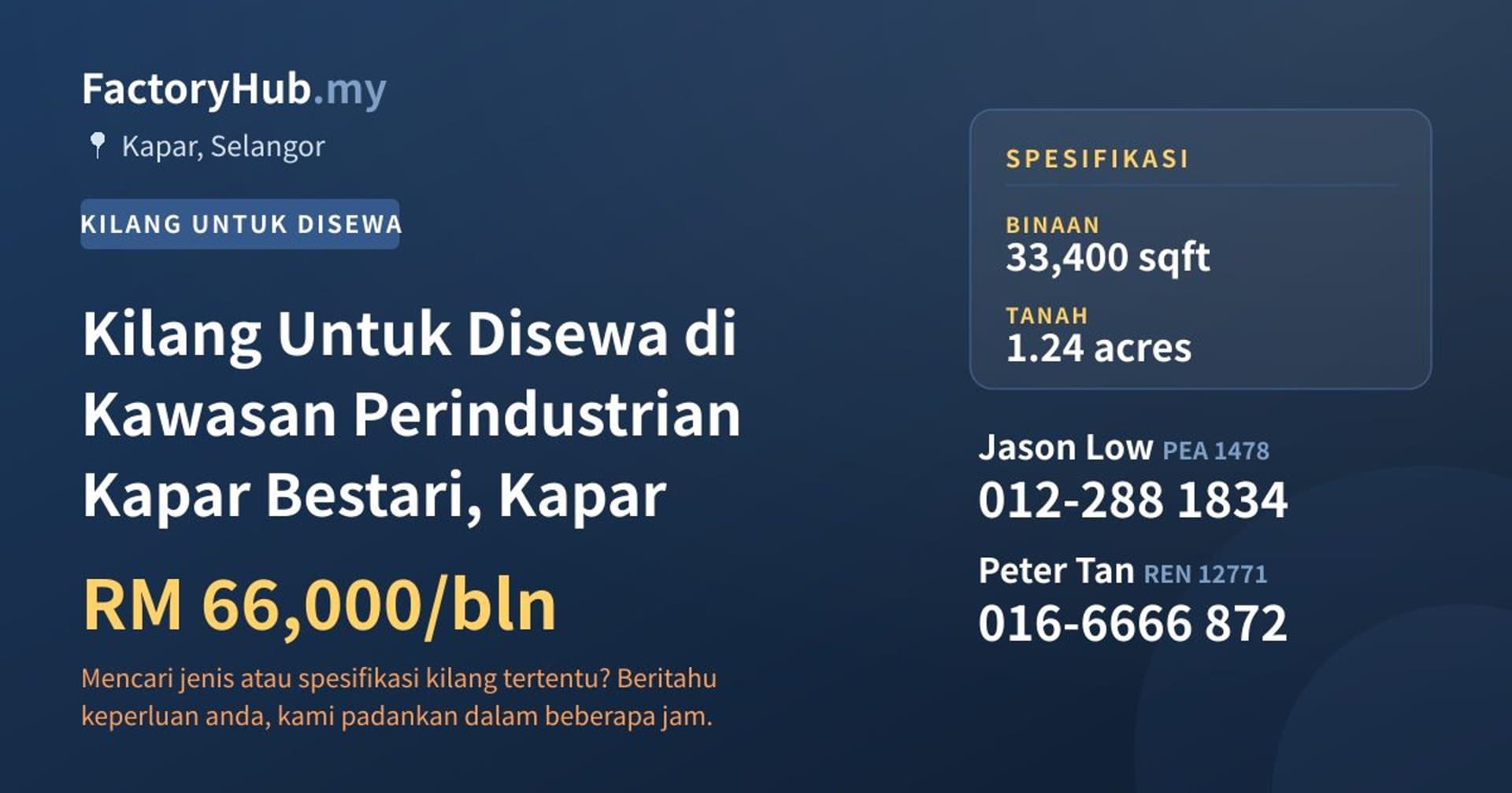 Kilang Untuk Disewa di Kawasan Perindustrian Kapar Bestari, Kapar · Imej hartanah 1/2