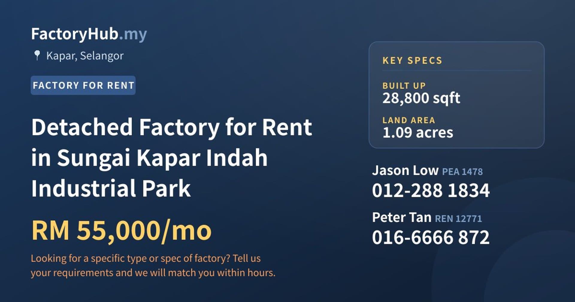 Detached Factory for Rent in Sungai Kapar Indah Industrial Park - Property image 1 of 2