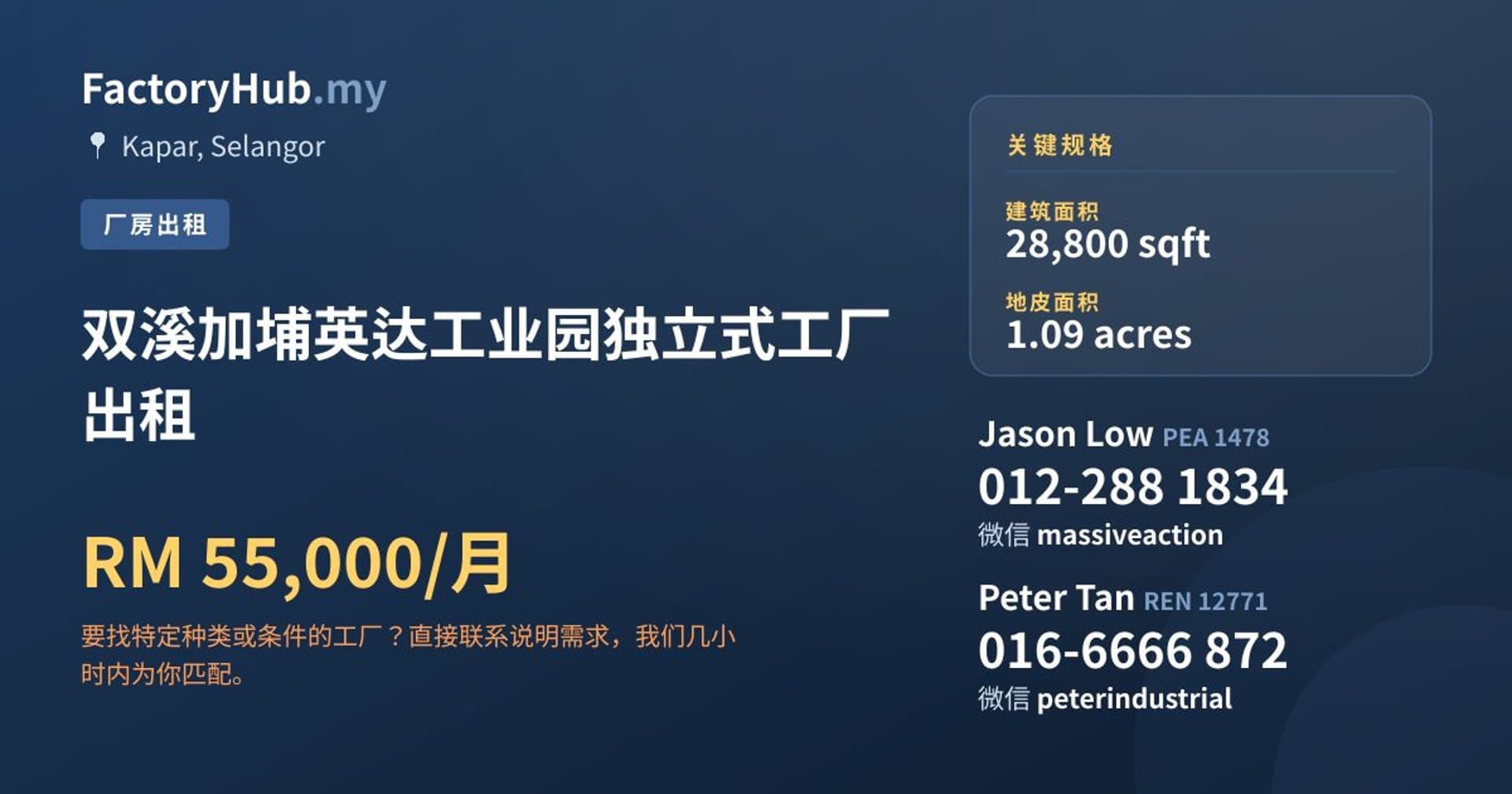 双溪加埔英达工业园独立式工厂出租 · 房源图片 1/2