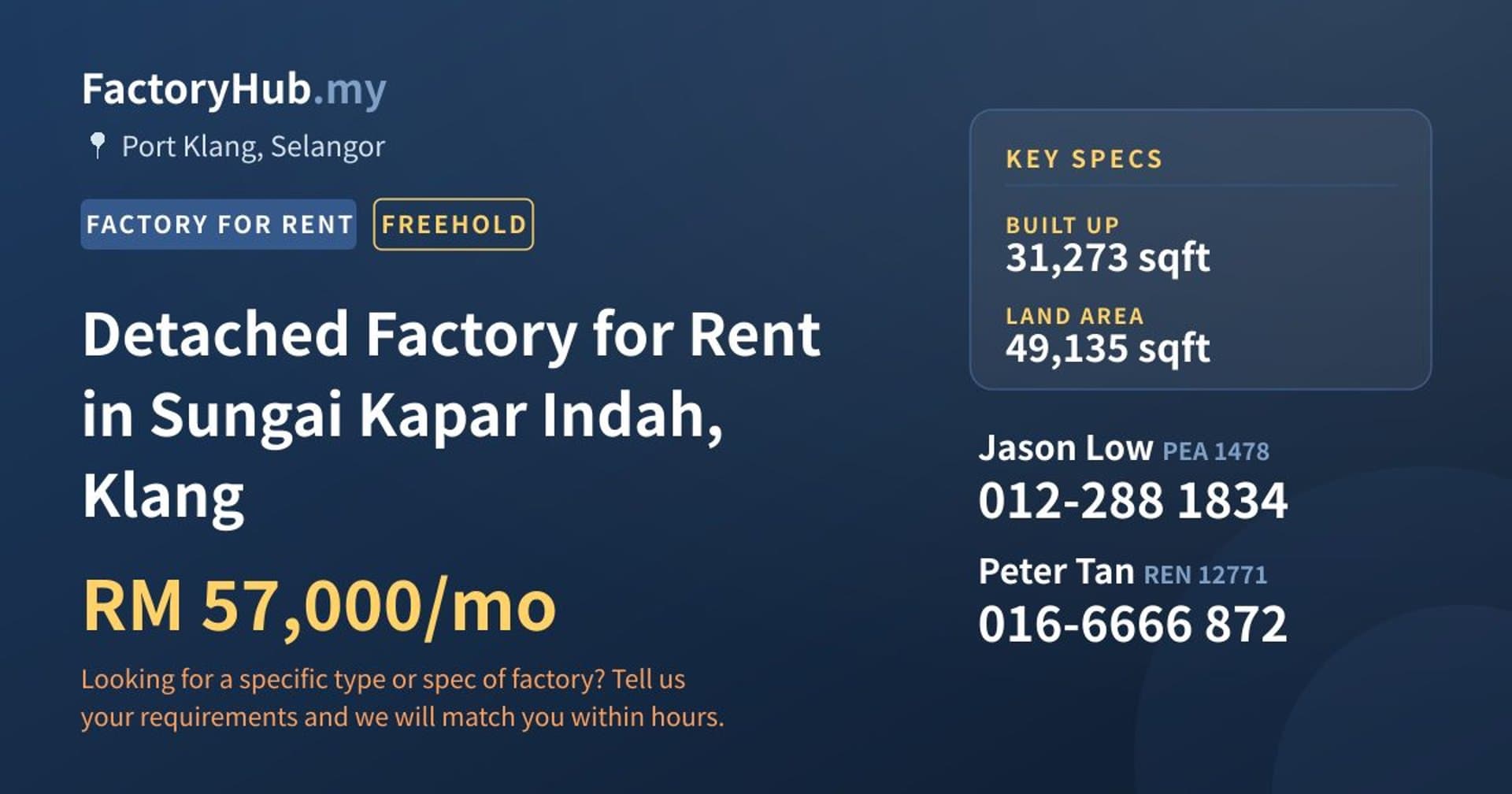 Detached Factory for Rent in Sungai Kapar Indah, Klang - Property image 1 of 2