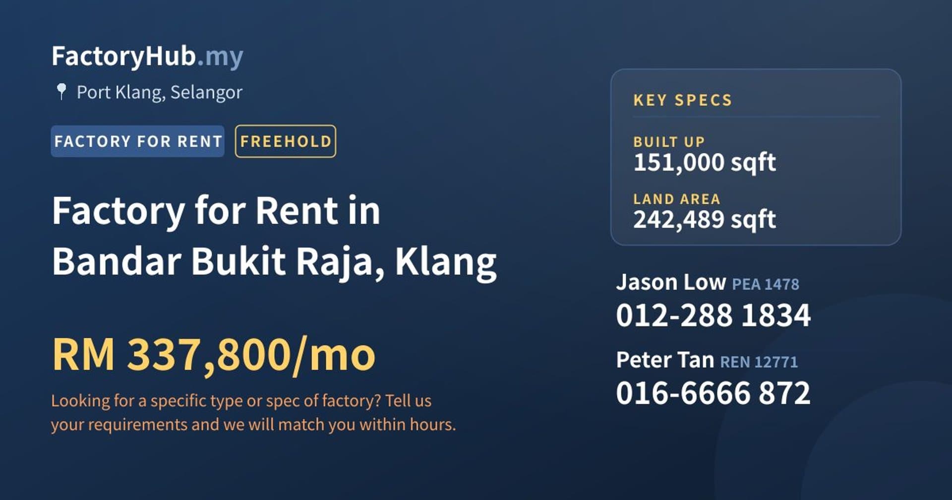 Factory for Rent in Bandar Bukit Raja, Klang - Property image 1 of 2
