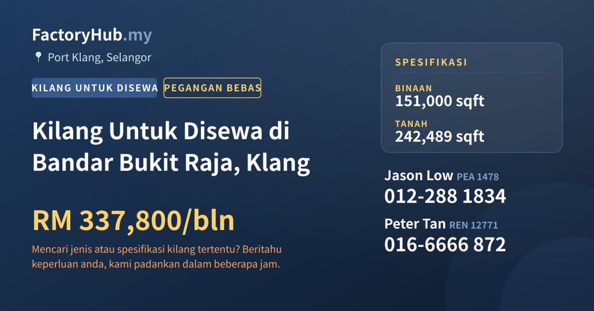 Kilang Untuk Disewa di Bandar Bukit Raja, Klang · Imej hartanah 1/2