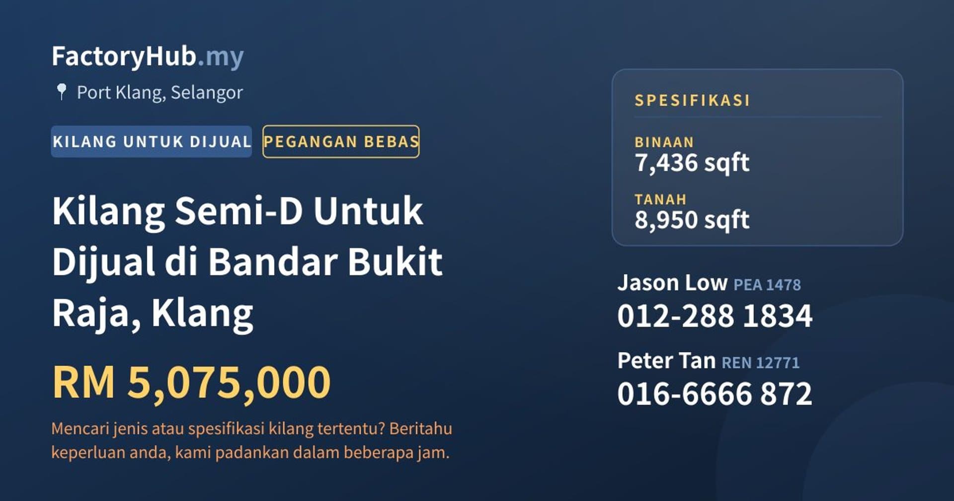 Kilang Semi-D Untuk Dijual di Bandar Bukit Raja, Klang · Imej hartanah 1/2