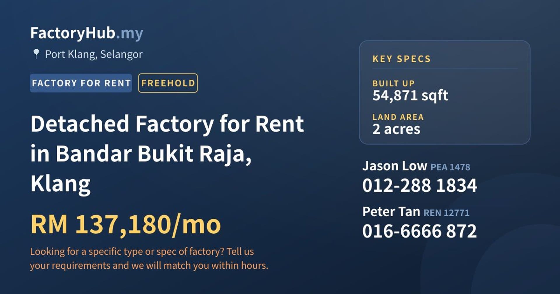 Detached Factory for Rent in Bandar Bukit Raja, Klang - Property image 1 of 2