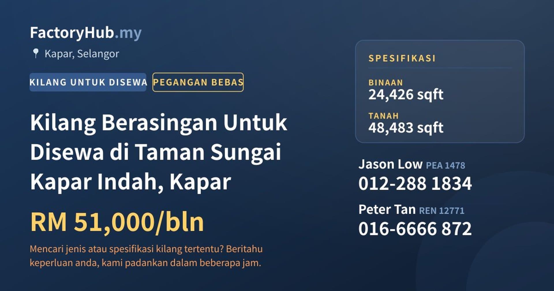 Kilang Berasingan Untuk Disewa di Taman Sungai Kapar Indah, Kapar · Imej hartanah 1/2