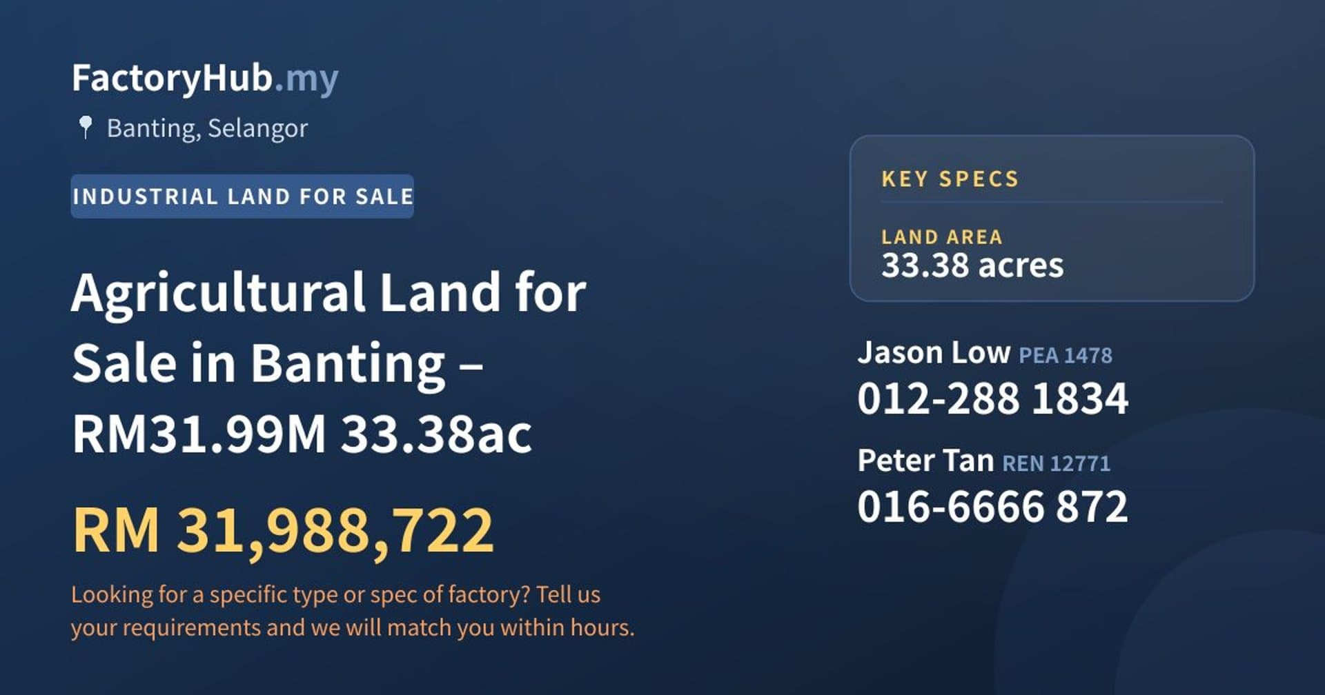 Agricultural Land for Sale in Banting – RM31.99M 33.38ac - Property image 1 of 3