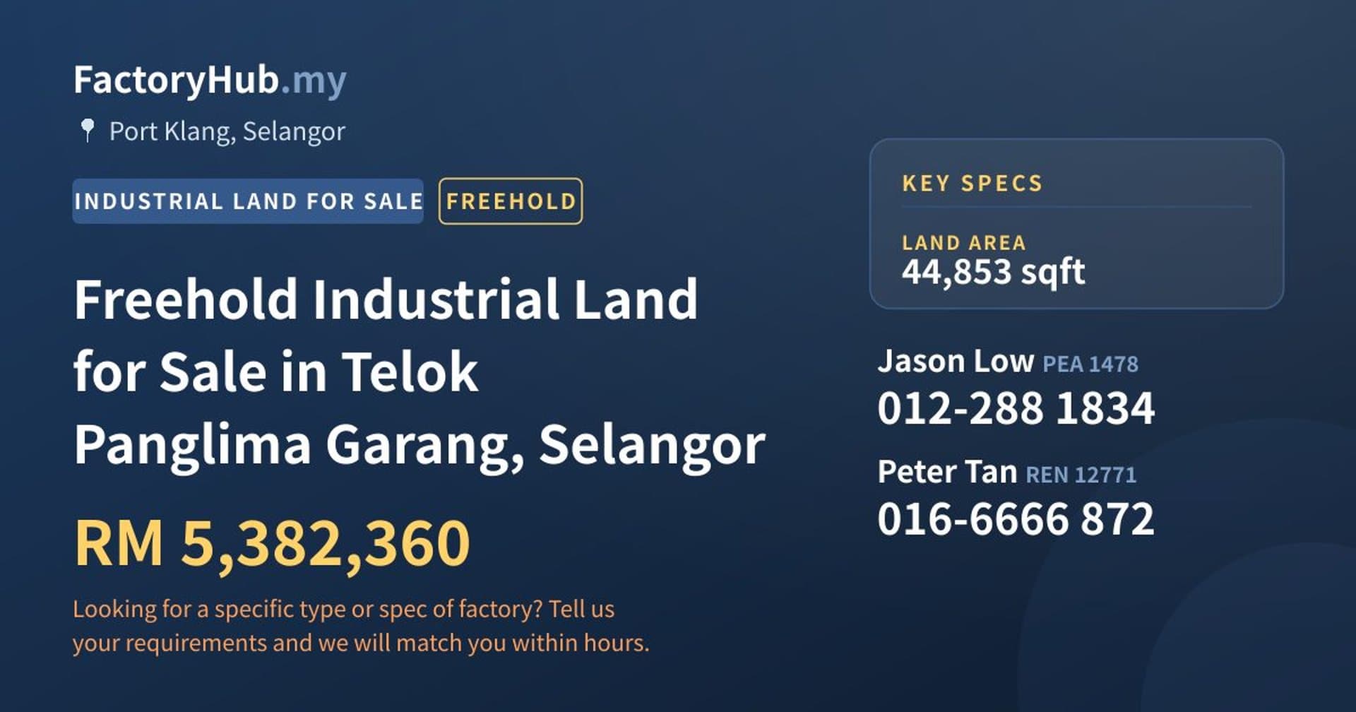 Freehold Industrial Land for Sale in Wisdom Park, Jenjarom - Property image 1 of 2