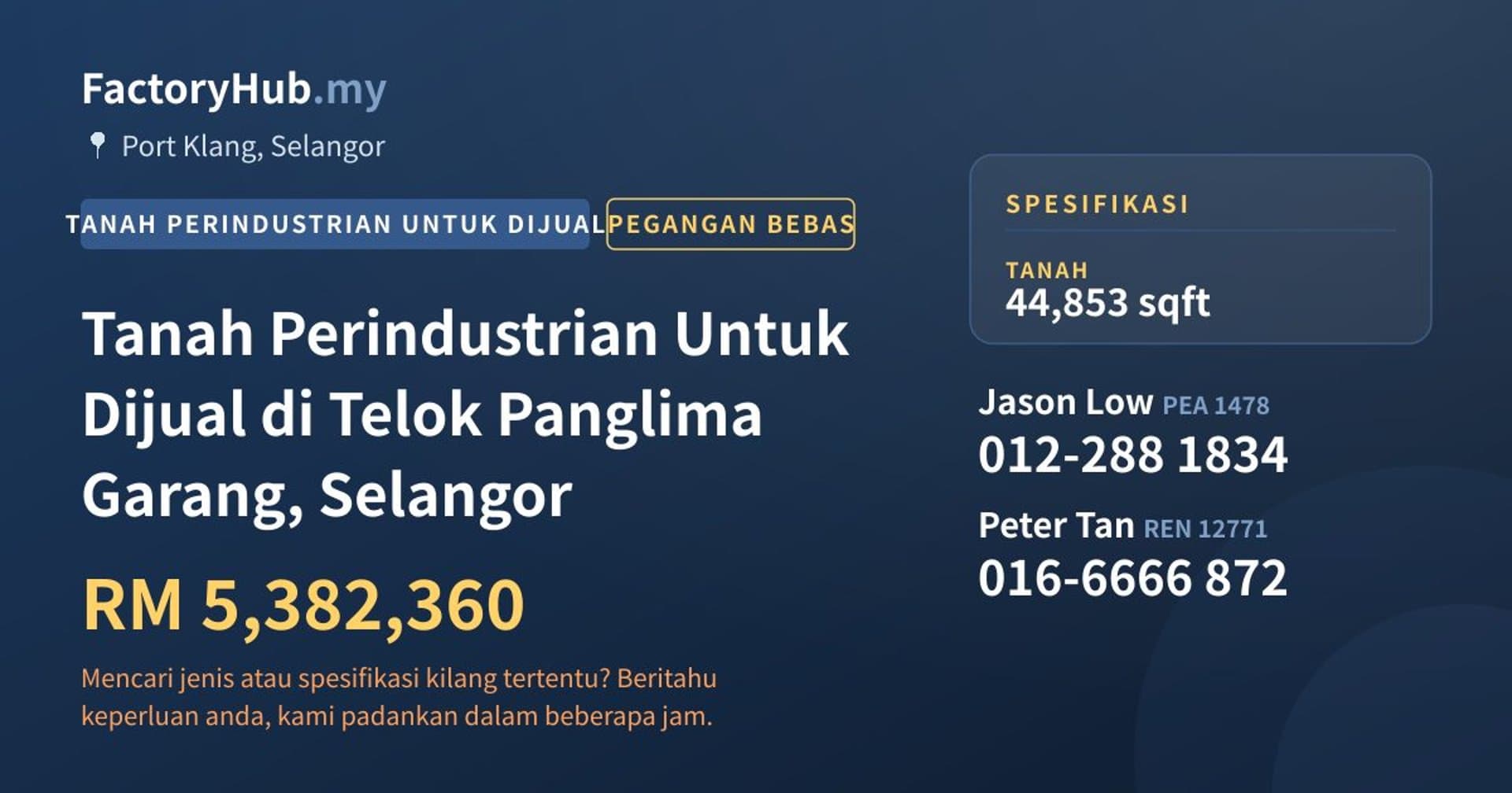 Tanah Perindustrian Untuk Dijual di Telok Panglima Garang, Selangor · Imej hartanah 1/2