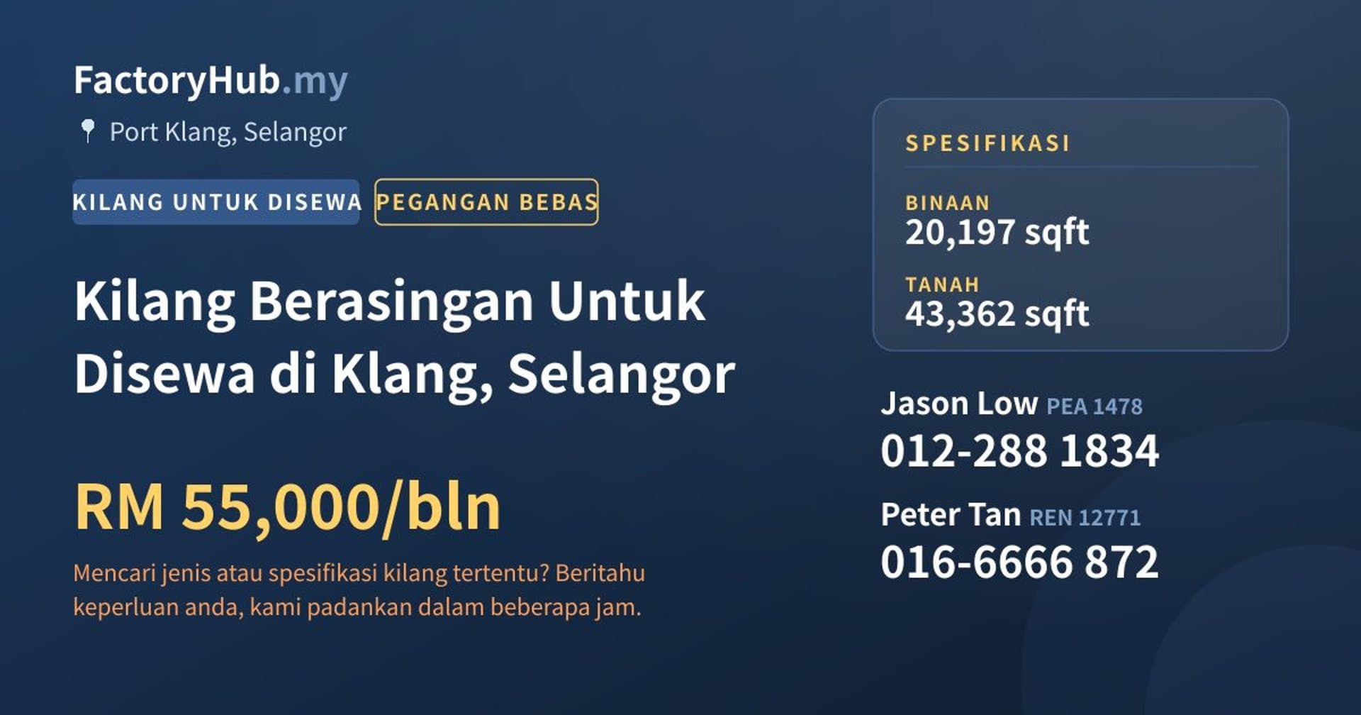 Kilang Berasingan Untuk Disewa di Klang, Selangor · Imej hartanah 1/2