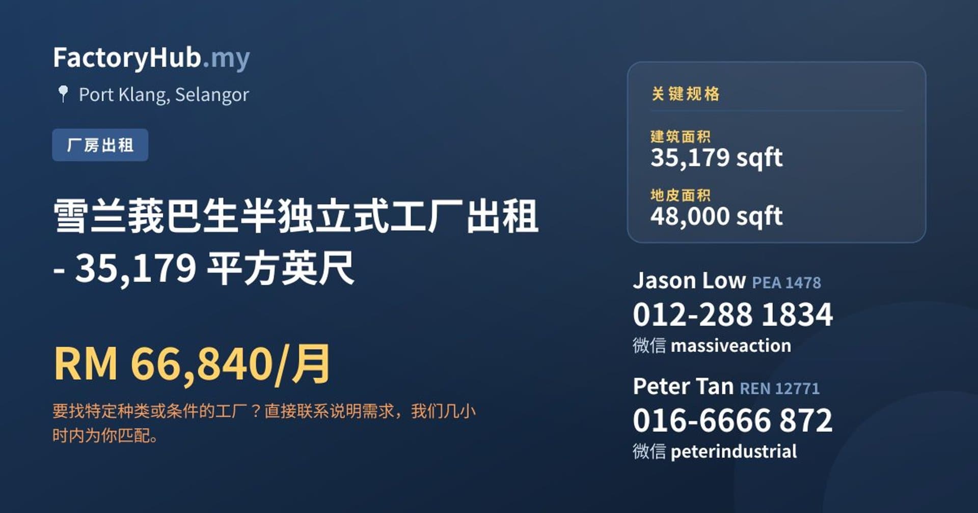雪兰莪巴生半独立式工厂出租 - 35,179 平方英尺 · 房源图片 1/2