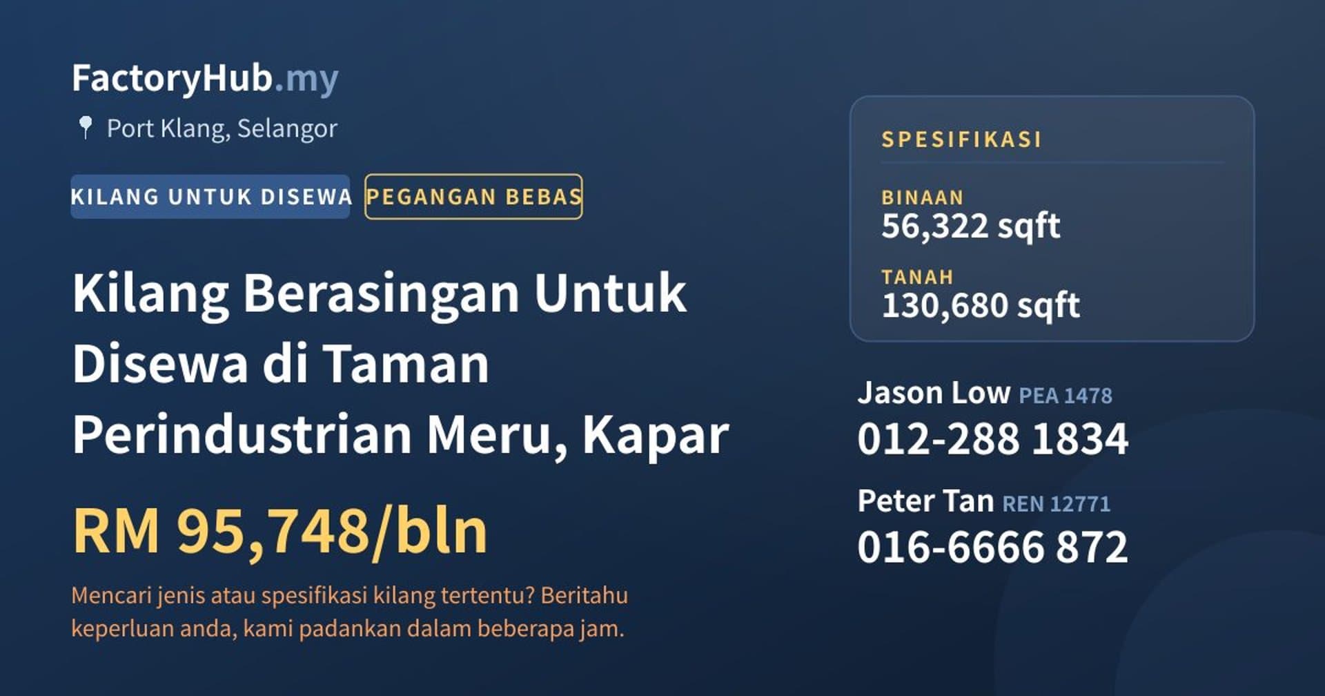 Kilang Berasingan Untuk Disewa di Taman Perindustrian Meru, Kapar · Imej hartanah 1/2