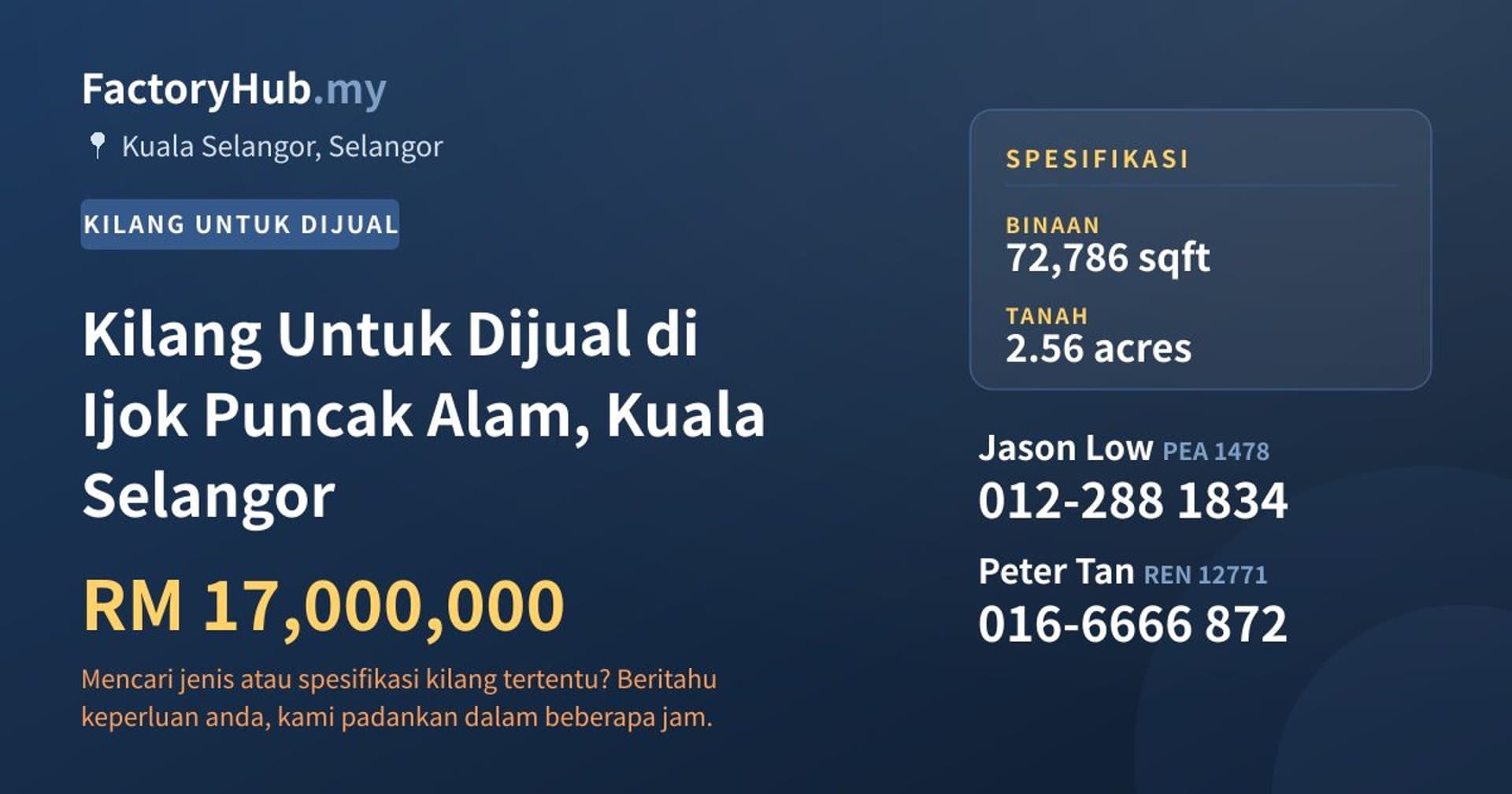 Kilang Untuk Dijual di Ijok Puncak Alam, Kuala Selangor · Imej hartanah 1/2