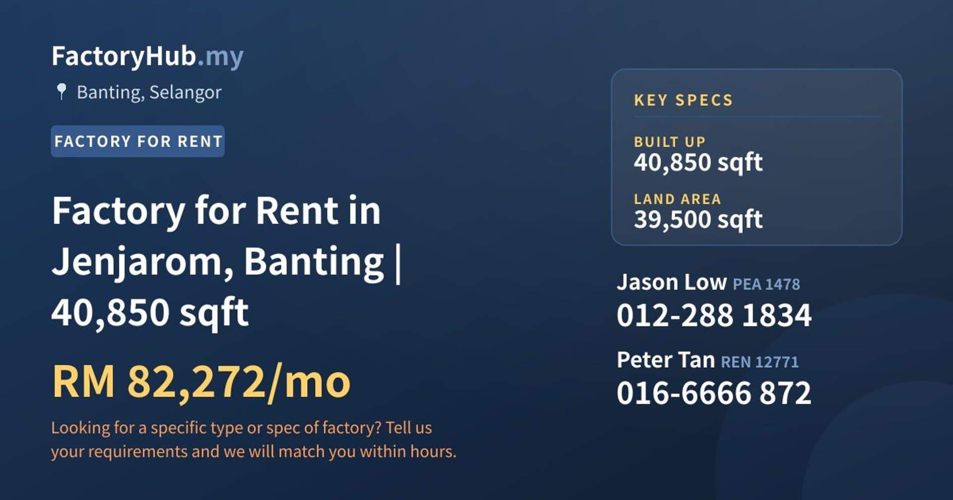Factory for Rent in Jenjarom, Banting | 40,850 sqft - Property image 1 of 2