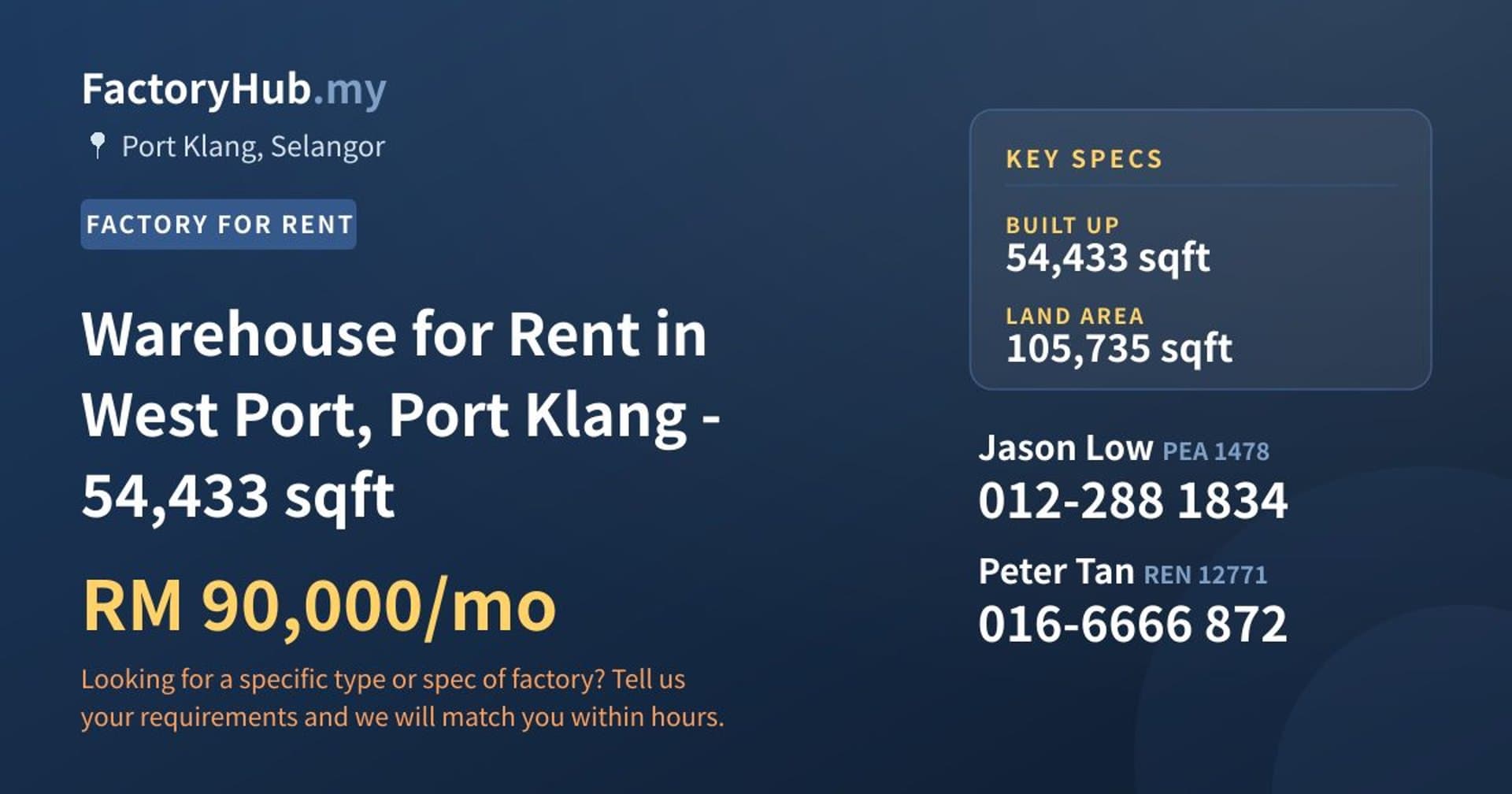 Warehouse for Rent in West Port, Port Klang - 54,433 sqft - Property image 1 of 2