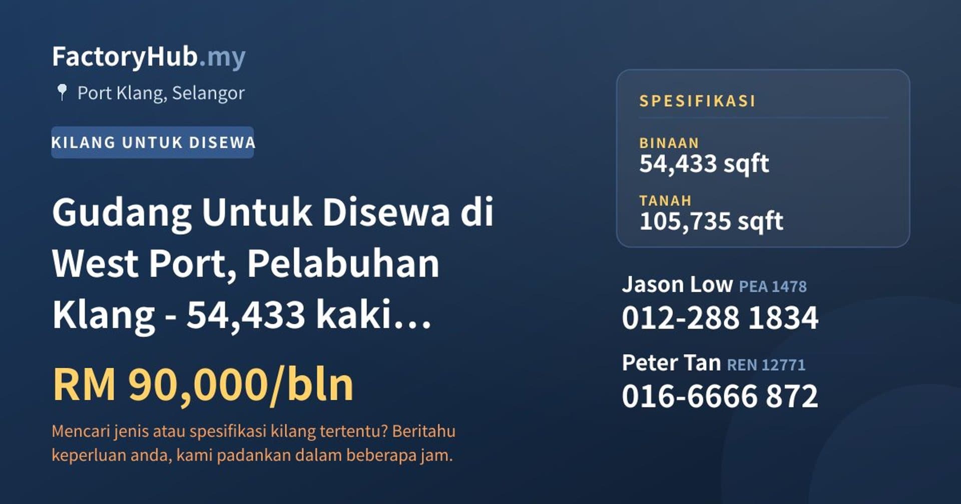 Gudang Untuk Disewa di West Port, Pelabuhan Klang - 54,433 kaki persegi · Imej hartanah 1/2