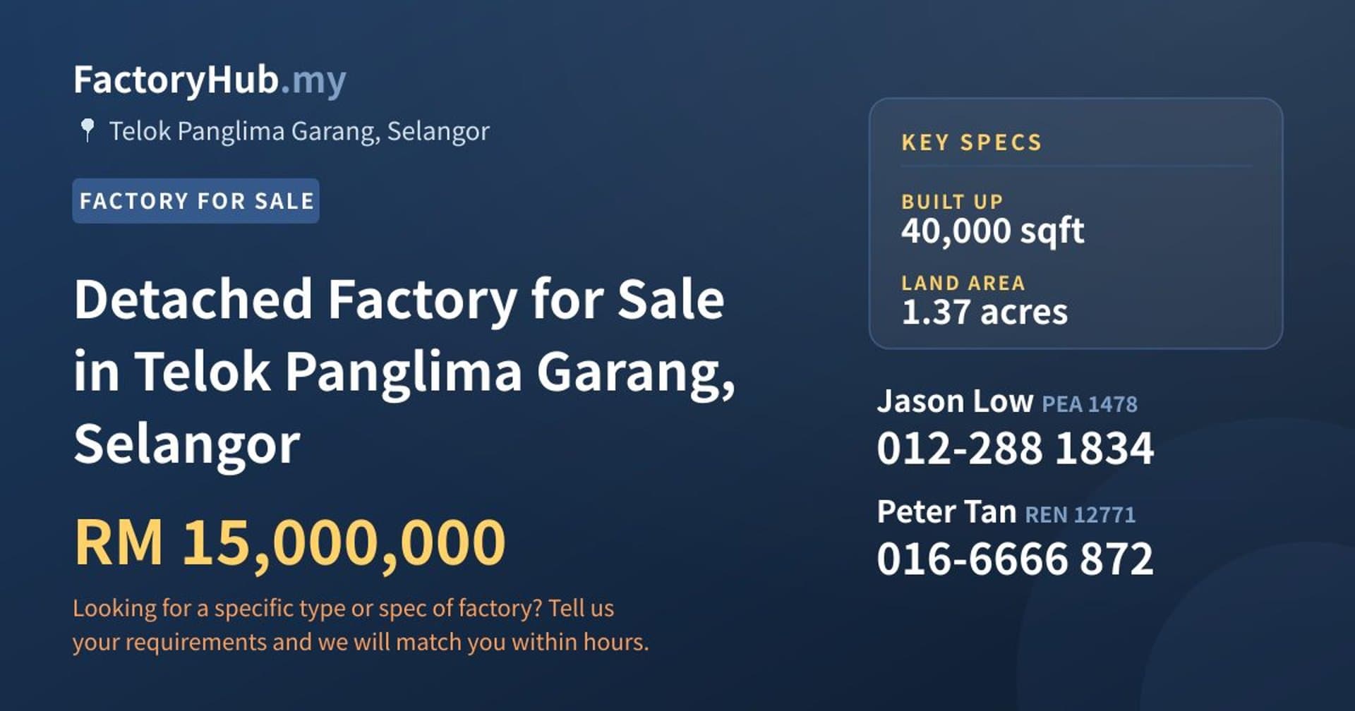 Detached Factory for Sale in Telok Panglima Garang, Selangor - Property image 1 of 2