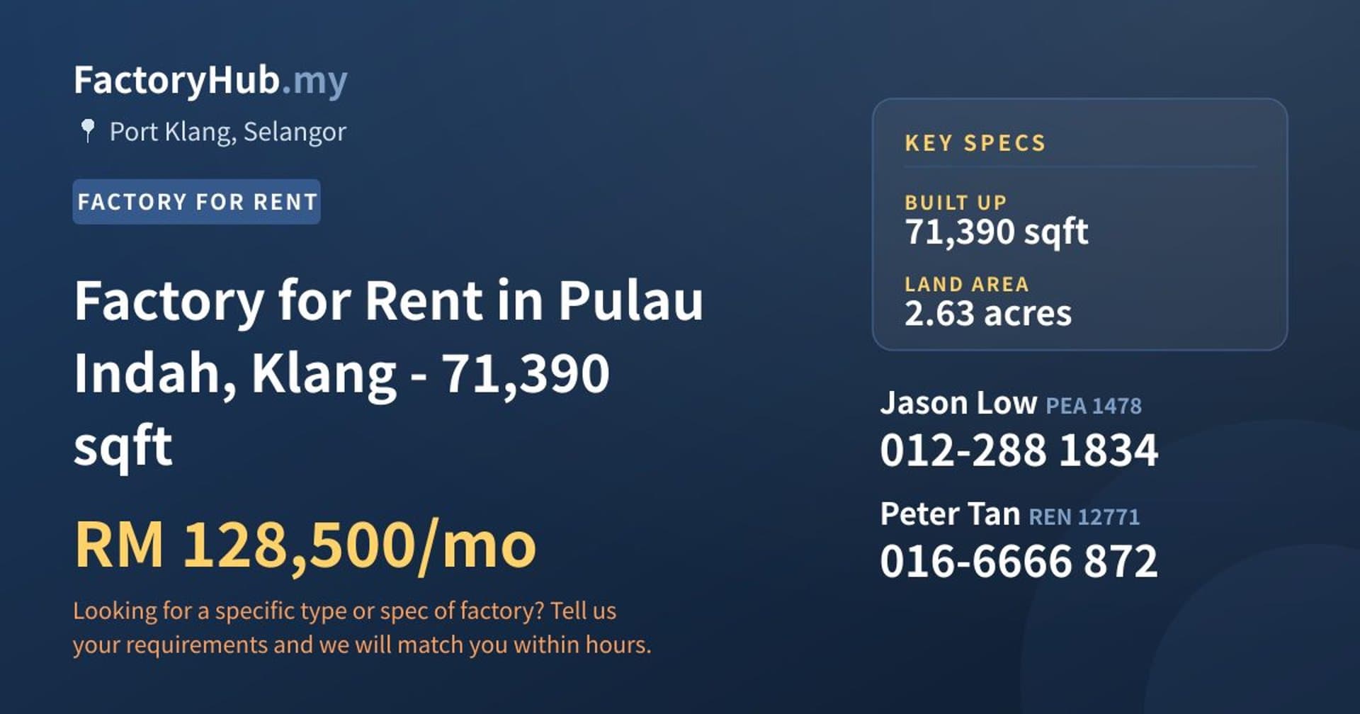 Factory for Rent in Pulau Indah, Klang - 71,390 sqft - Property image 1 of 2