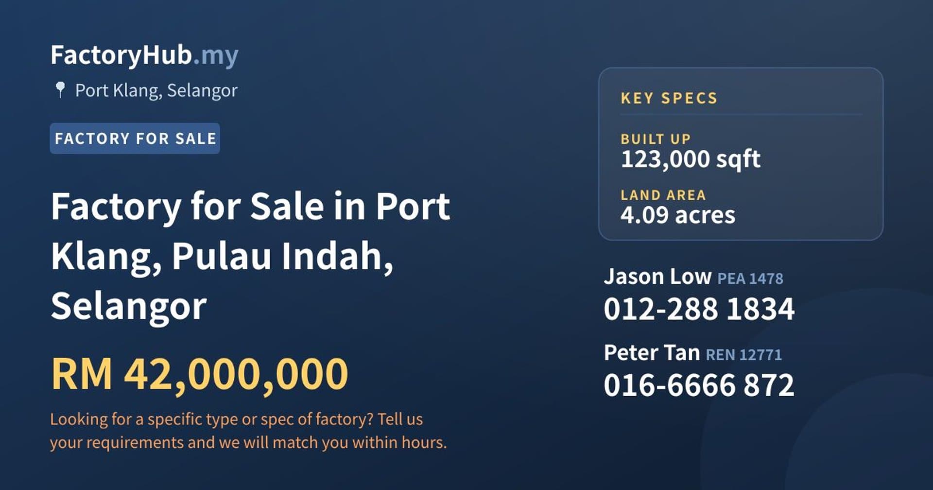 Factory for Sale in Port Klang, Pulau Indah, Selangor - Property image 1 of 2