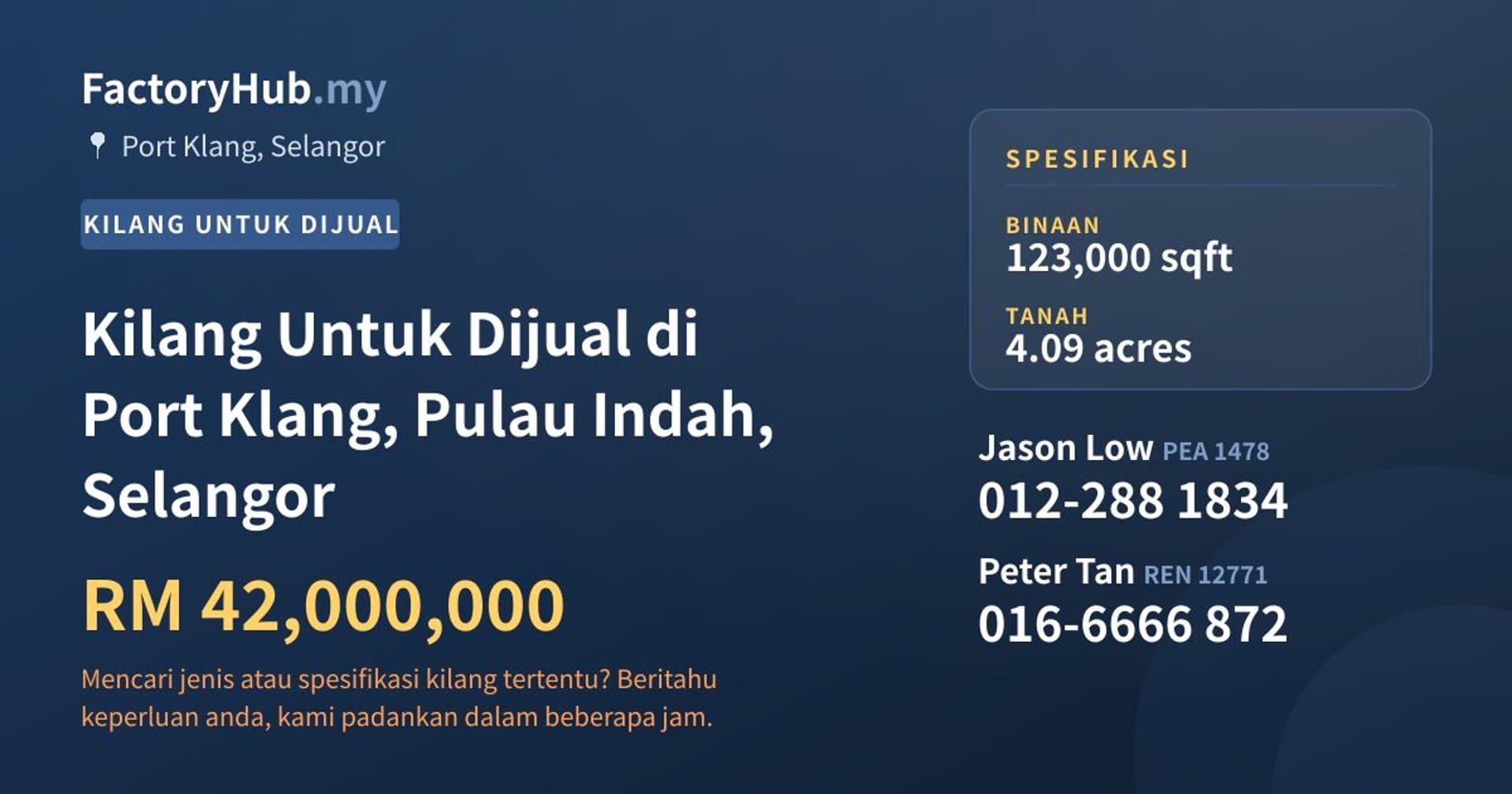 Kilang Untuk Dijual di Port Klang, Pulau Indah, Selangor · Imej hartanah 1/2