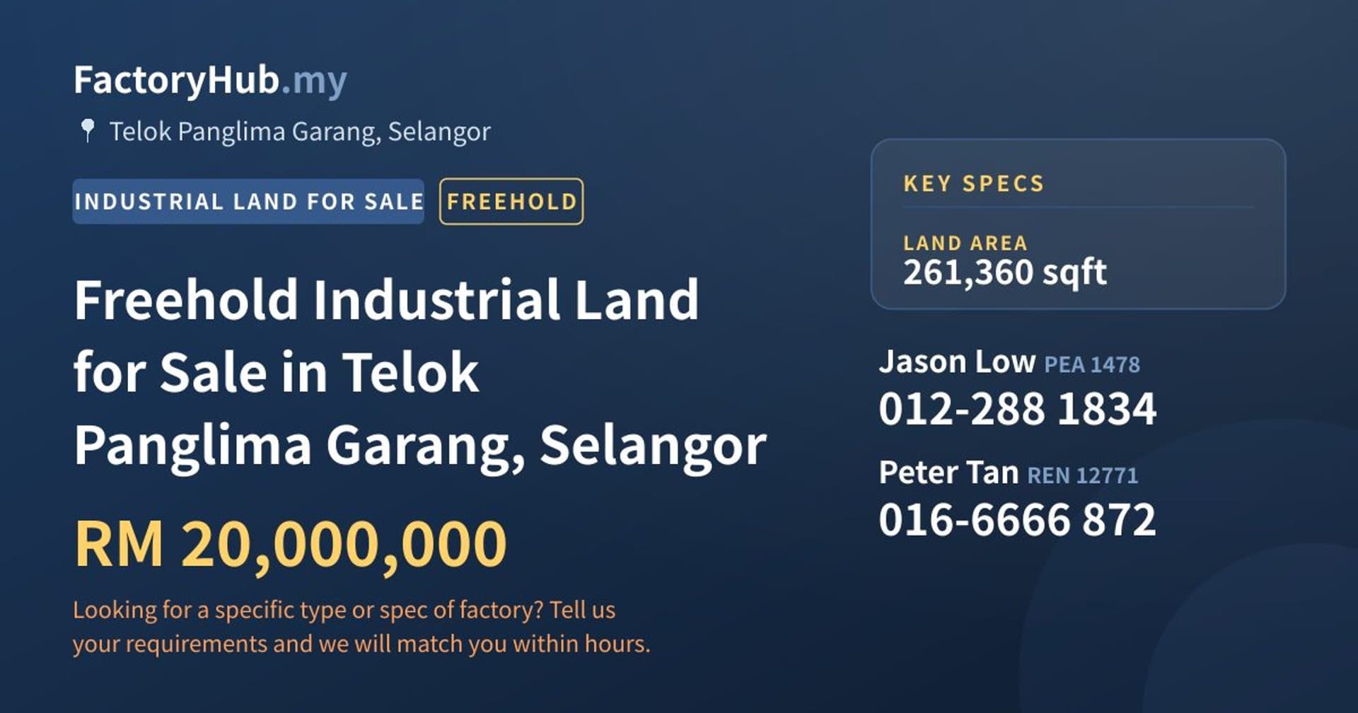 Freehold Industrial Land for Sale in Telok Panglima Garang, Selangor - Property image 1 of 2
