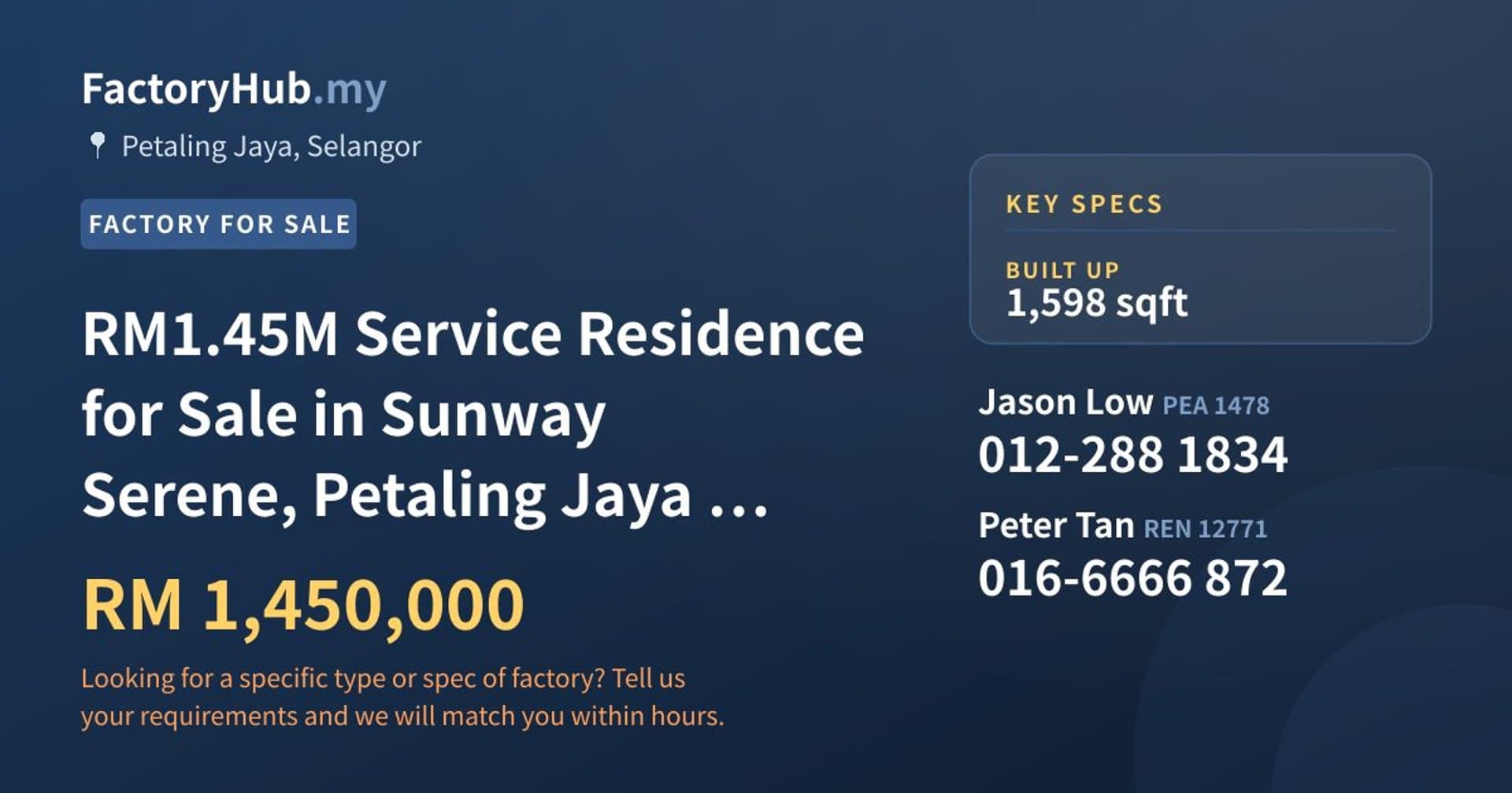 RM1.45M Service Residence for Sale in Sunway Serene, Petaling Jaya – 1598sf - Property image 1 of 10