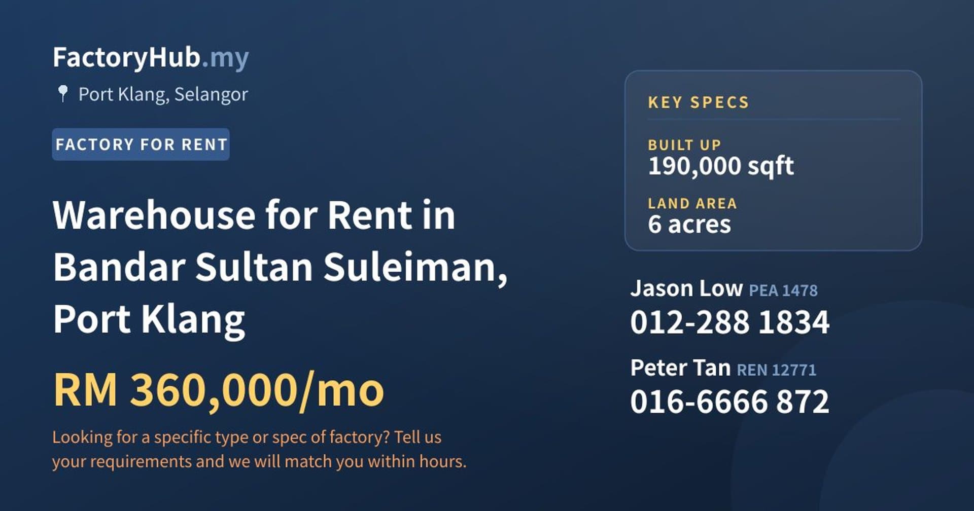 Warehouse for Rent in Bandar Sultan Suleiman, Port Klang - Property image 1 of 2
