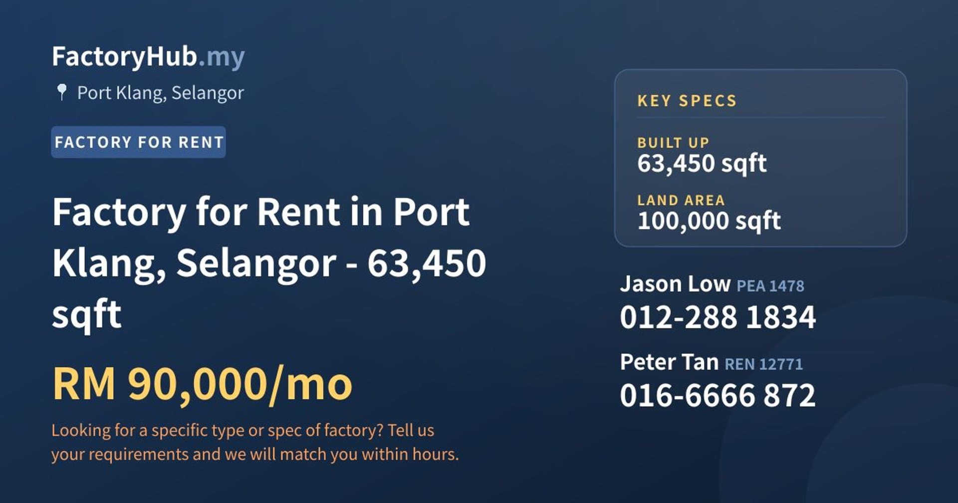 Factory for Rent in Port Klang, Selangor - 63,450 sqft - Property image 1 of 2