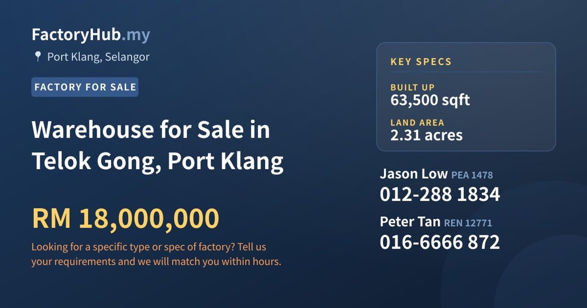 Warehouse for Sale in Telok Gong, Port Klang - Property image 1 of 2