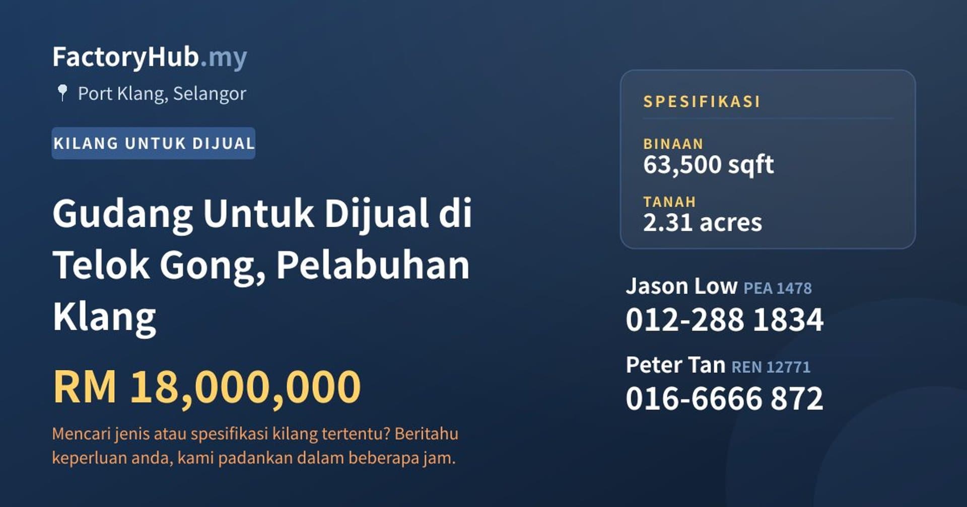 Gudang Untuk Dijual di Telok Gong, Pelabuhan Klang · Imej hartanah 1/2