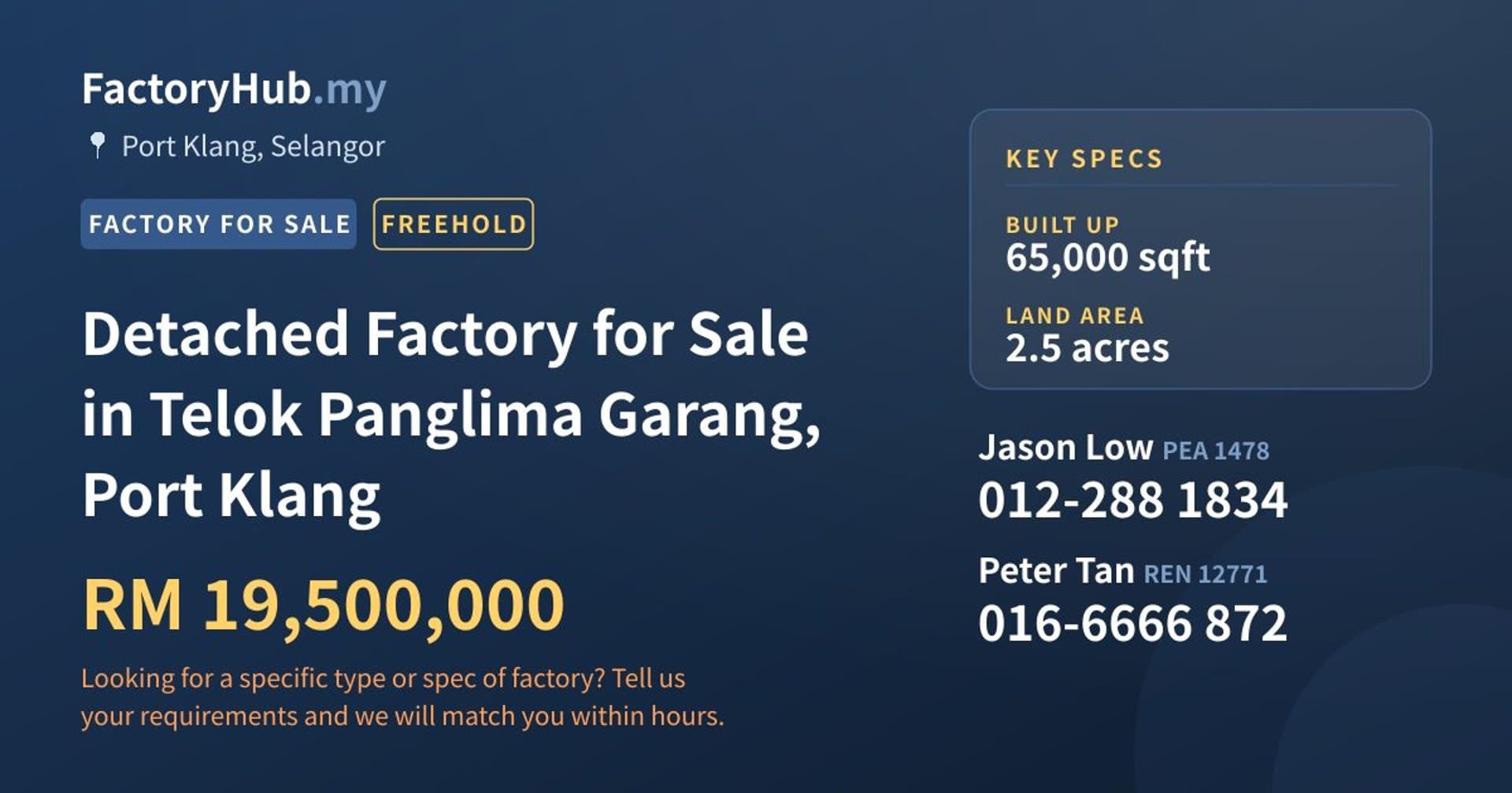 Detached Factory for Sale in Telok Panglima Garang, Port Klang - Property image 1 of 2