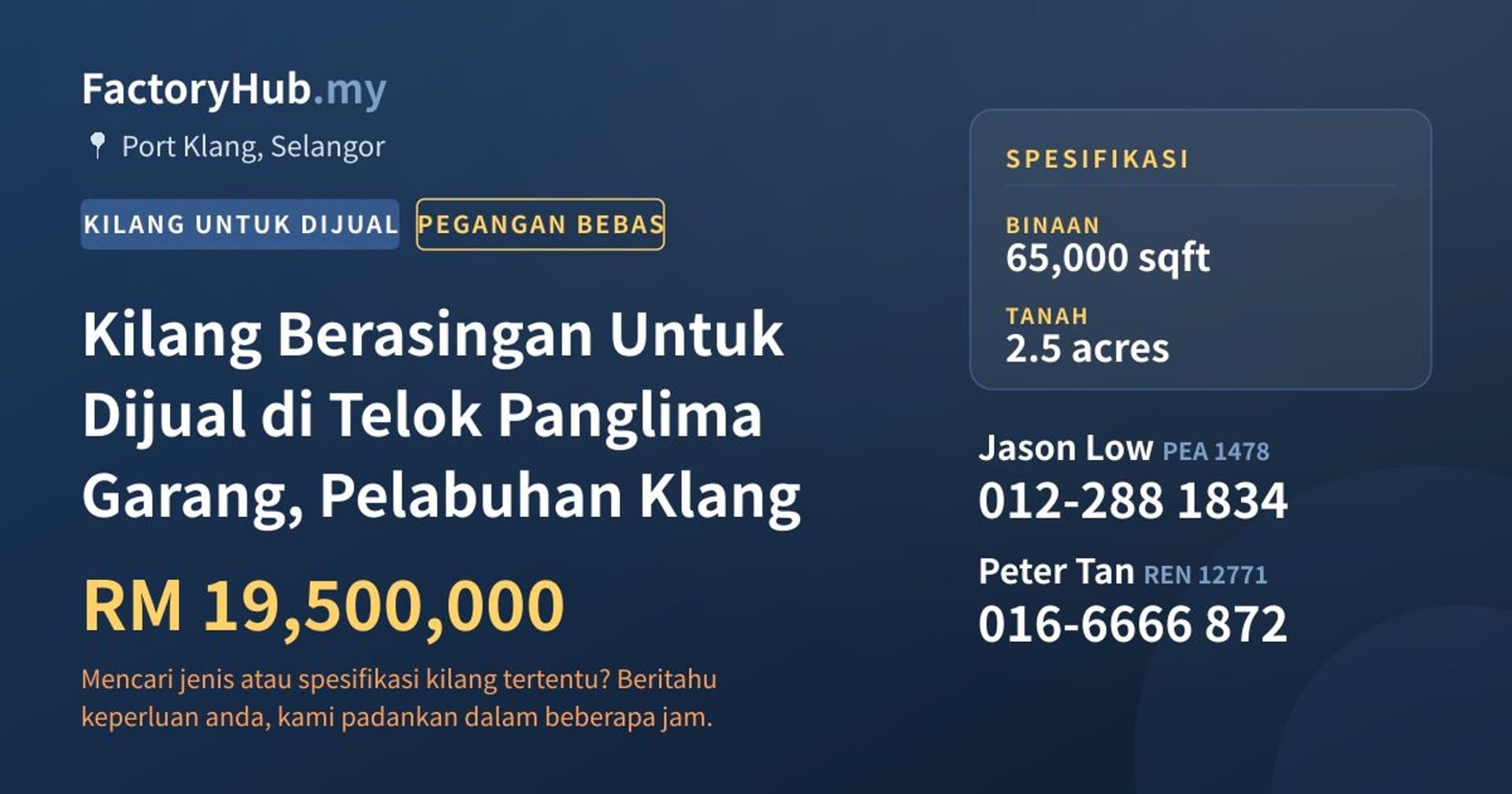 Kilang Berasingan Untuk Dijual di Telok Panglima Garang, Pelabuhan Klang · Imej hartanah 1/2