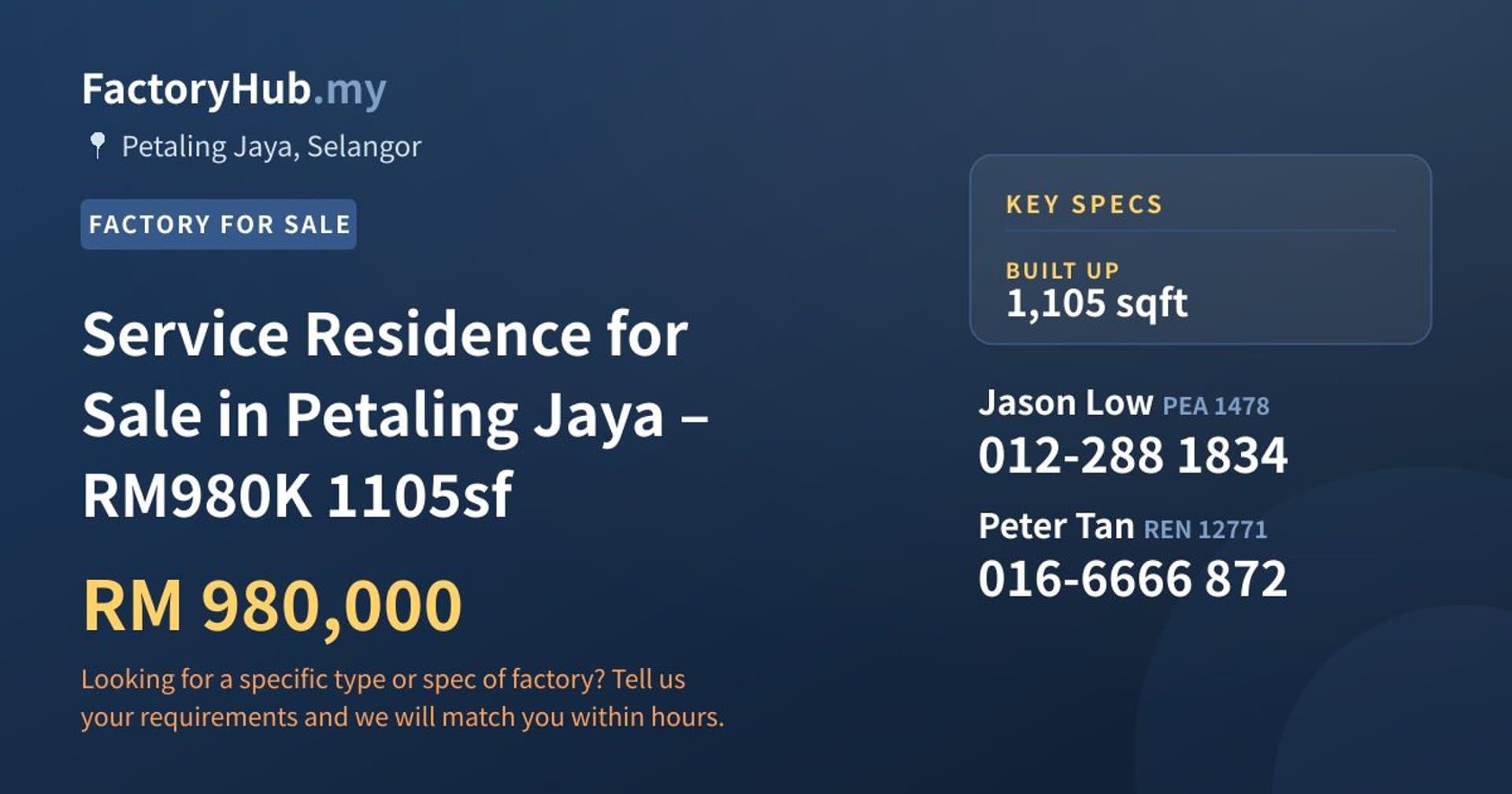 Service Residence for Sale in Petaling Jaya – RM980K 1105sf - Property image 1 of 9