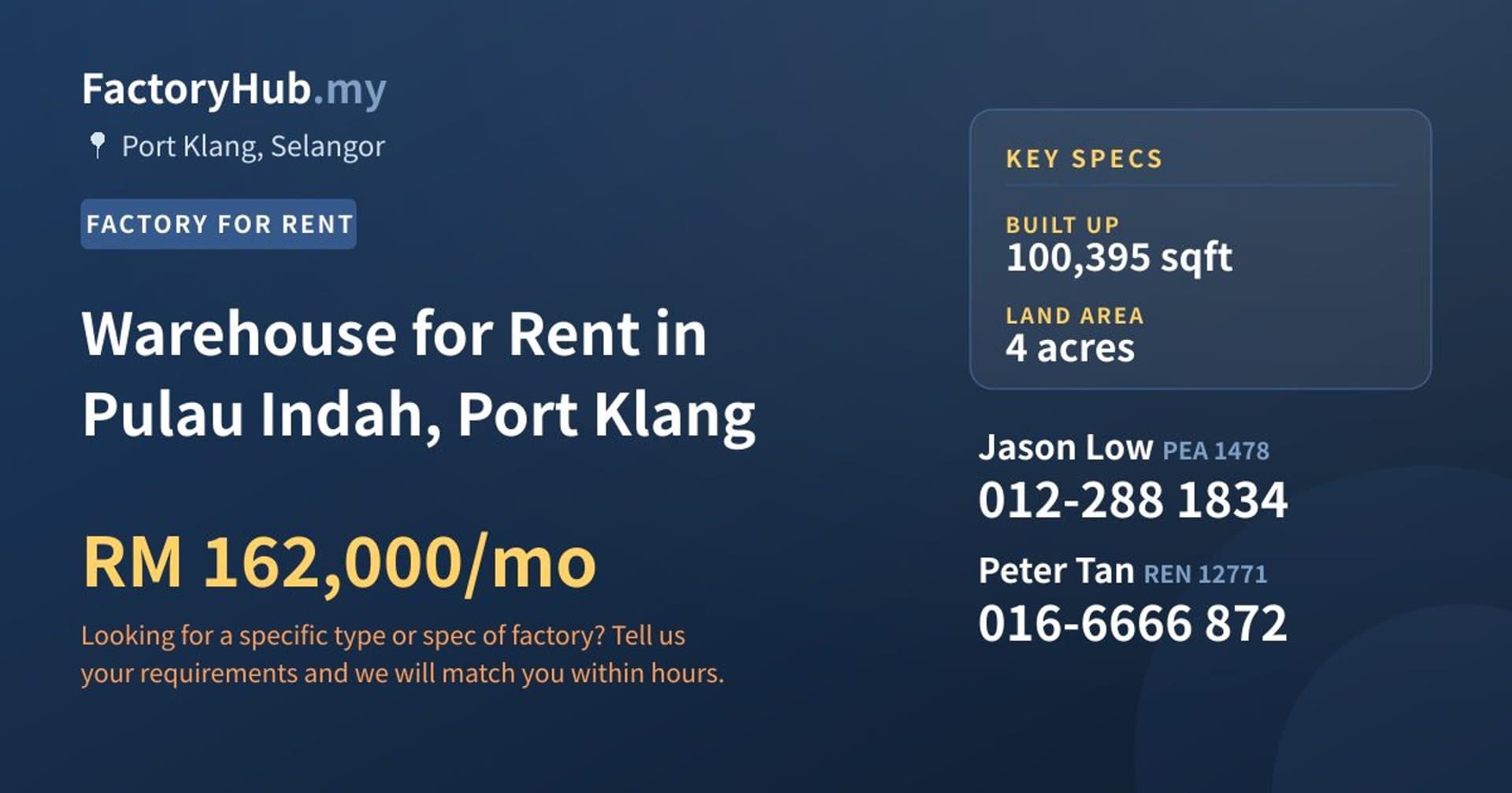 Warehouse for Rent in Pulau Indah, Port Klang - Property image 1 of 2