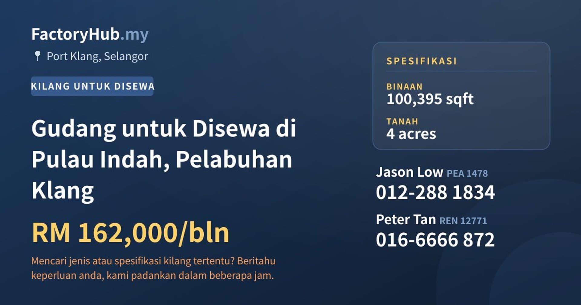Gudang untuk Disewa di Pulau Indah, Pelabuhan Klang · Imej hartanah 1/2