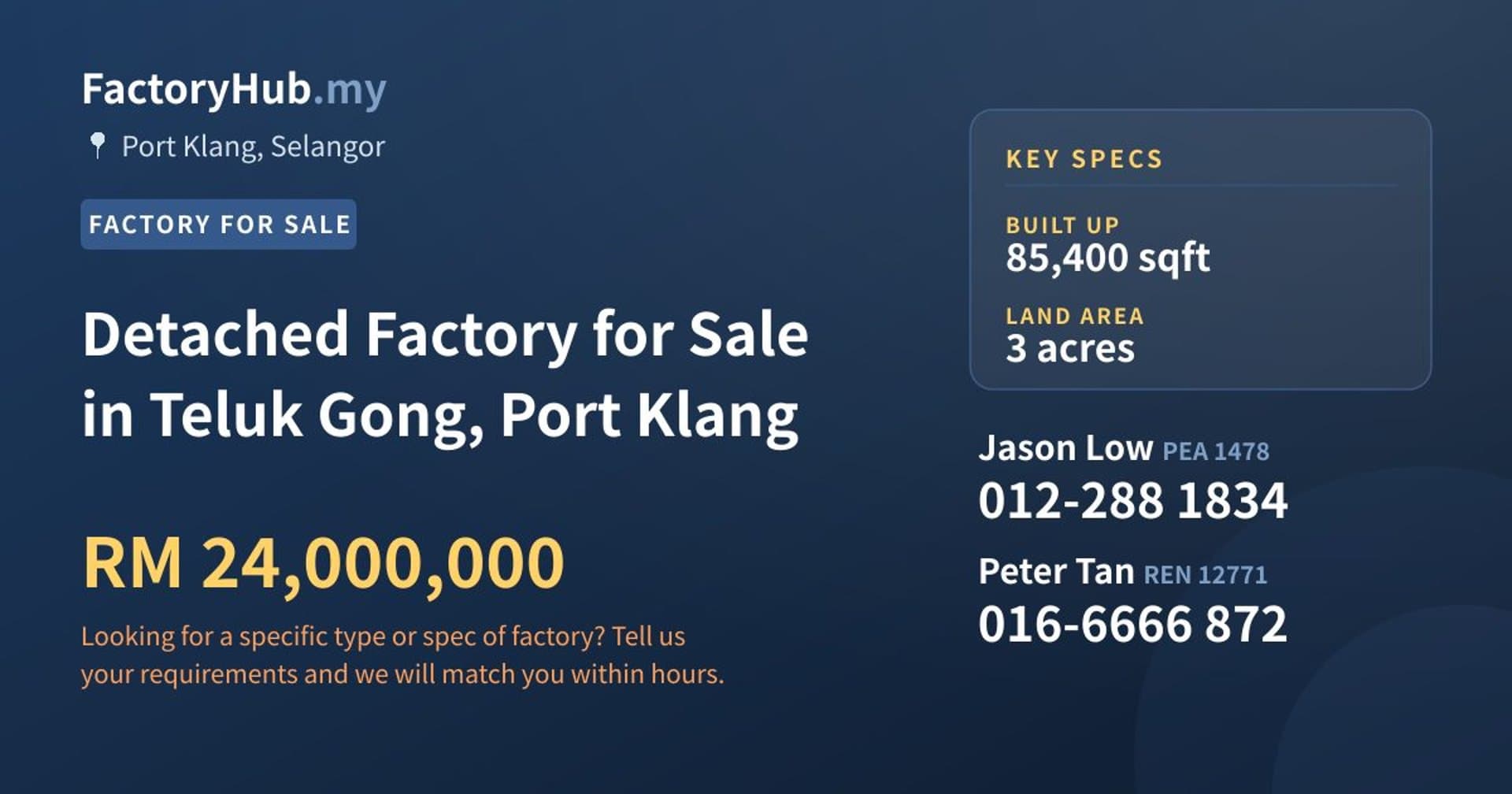 Detached Factory for Sale in Teluk Gong, Port Klang - Property image 1 of 2