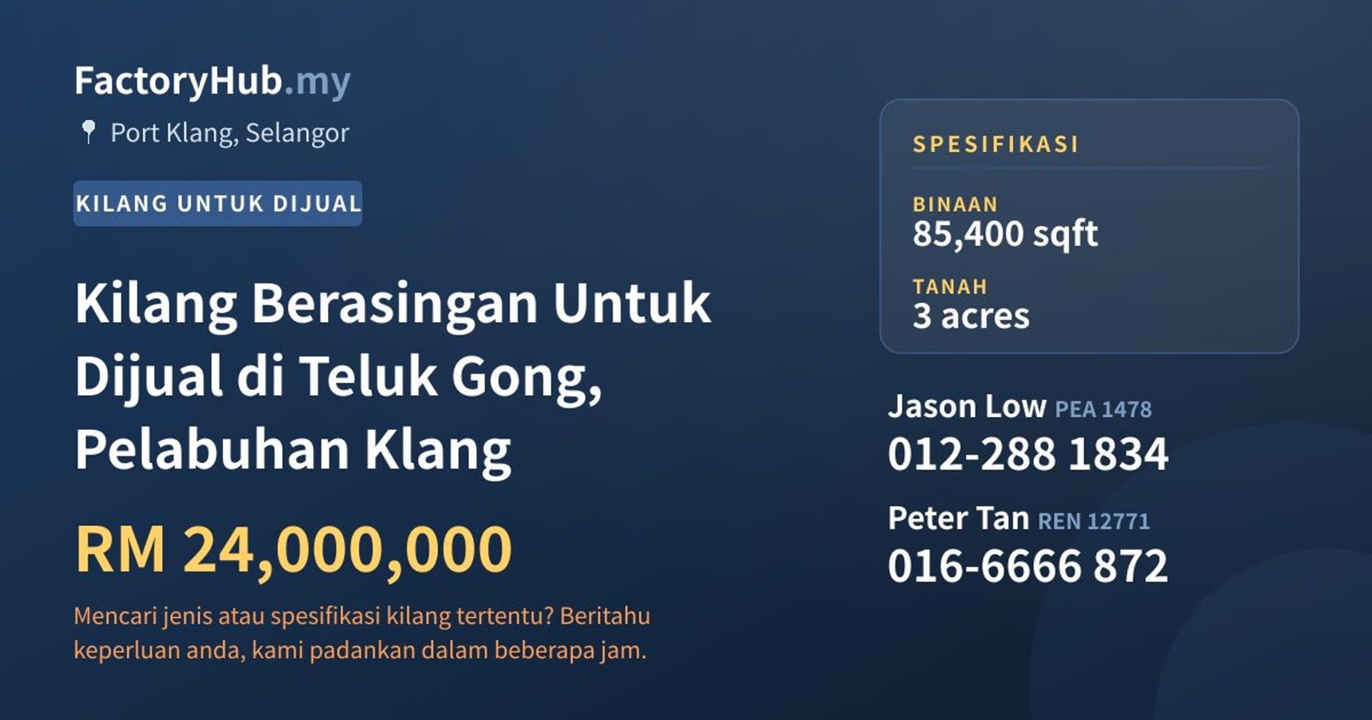Kilang Berasingan Untuk Dijual di Teluk Gong, Pelabuhan Klang · Imej hartanah 1/2