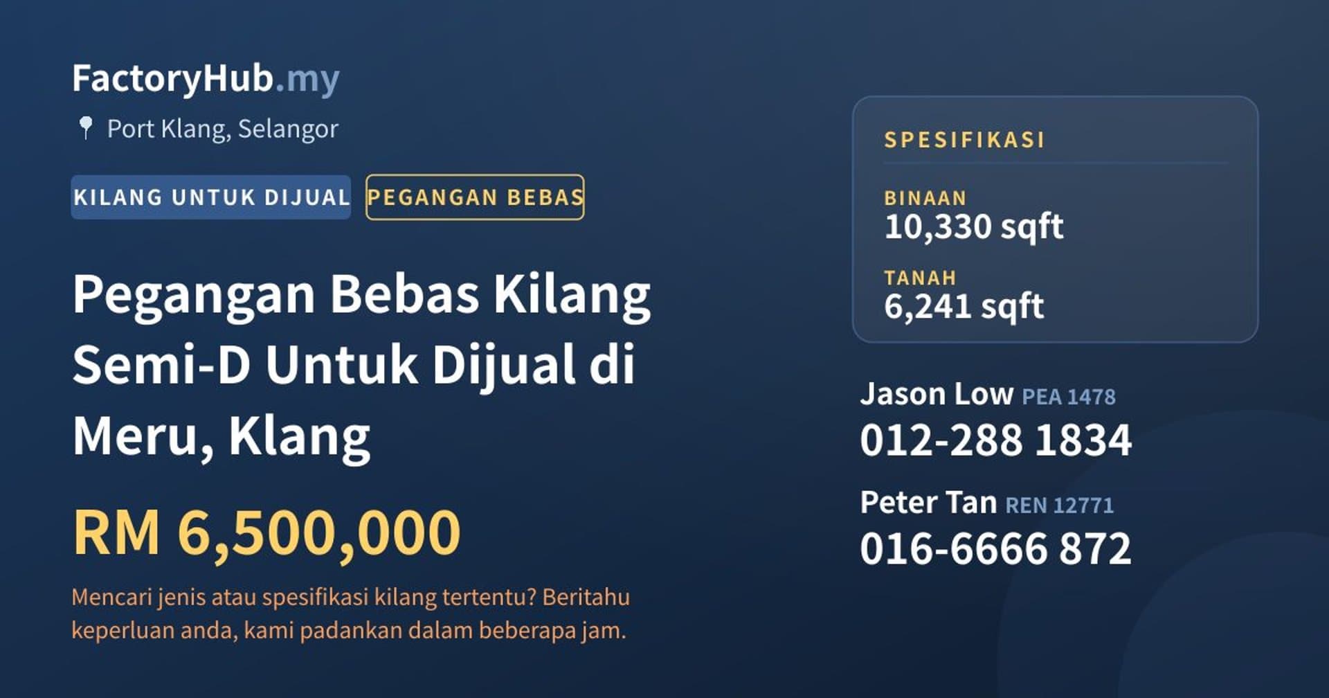 Pegangan Bebas Kilang Semi-D Untuk Dijual di Meru, Klang · Imej hartanah 1/2
