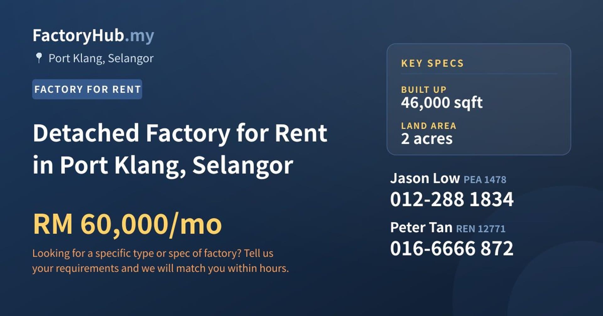 Detached Factory for Rent in Port Klang, Selangor - Property image 1 of 2
