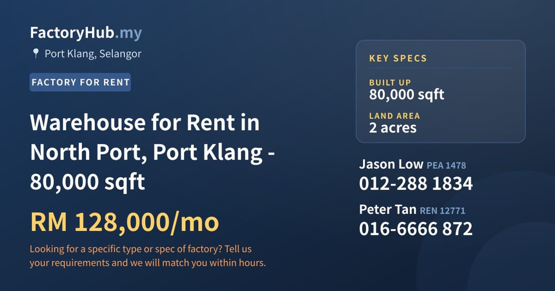 Warehouse for Rent in North Port, Port Klang - 80,000 sqft - Property image 1 of 2