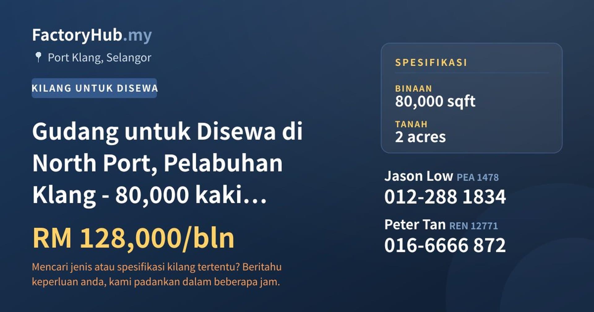 Gudang untuk Disewa di North Port, Pelabuhan Klang - 80,000 kaki persegi · Imej hartanah 1/2