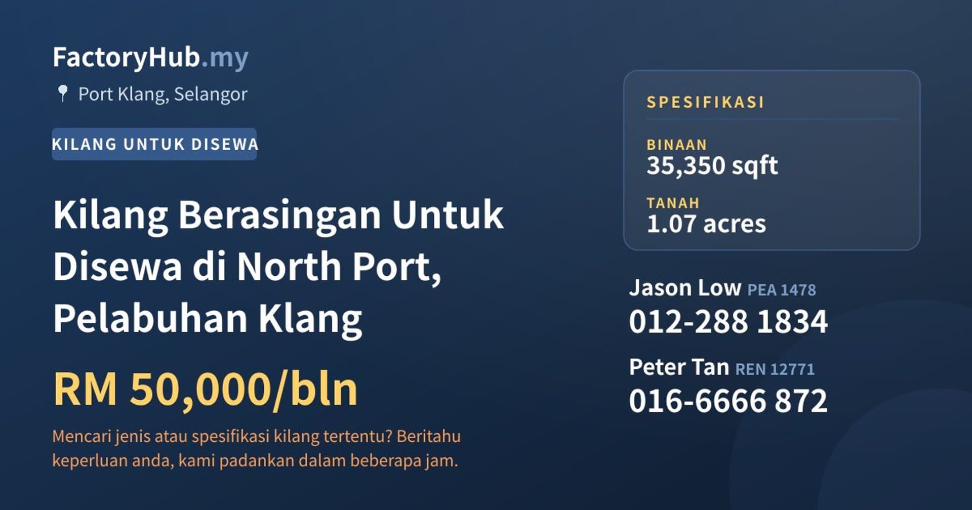 Kilang Berasingan Untuk Disewa di North Port, Pelabuhan Klang · Imej hartanah 1/2