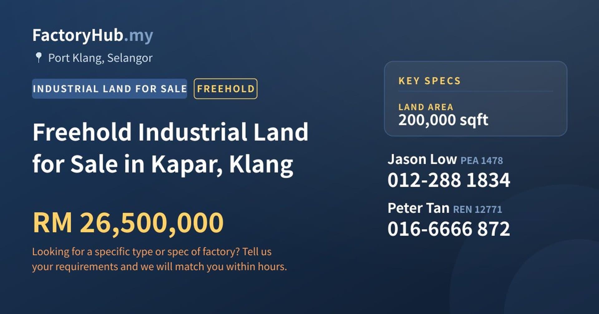 Freehold Industrial Land for Sale in Kapar, Klang - Property image 1 of 2
