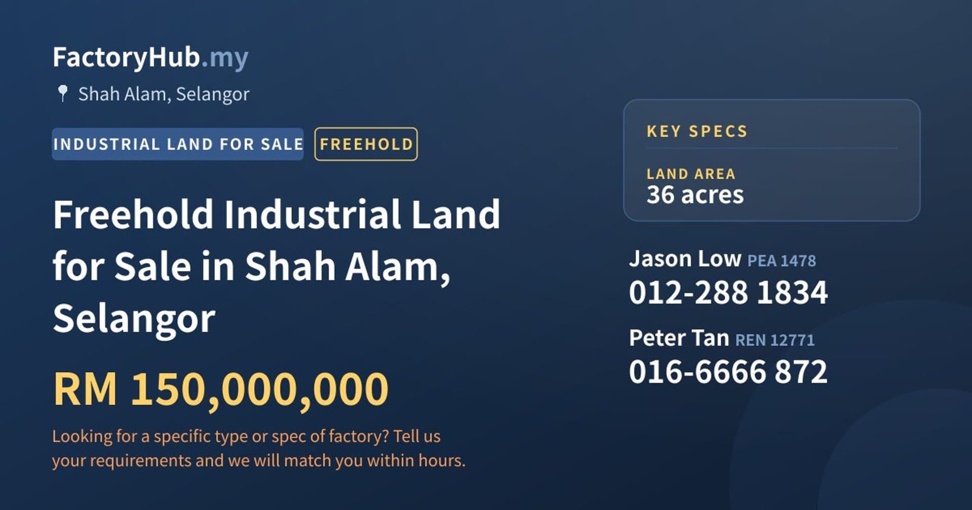 Freehold Industrial Land for Sale in Shah Alam, Selangor - Property image 1 of 2