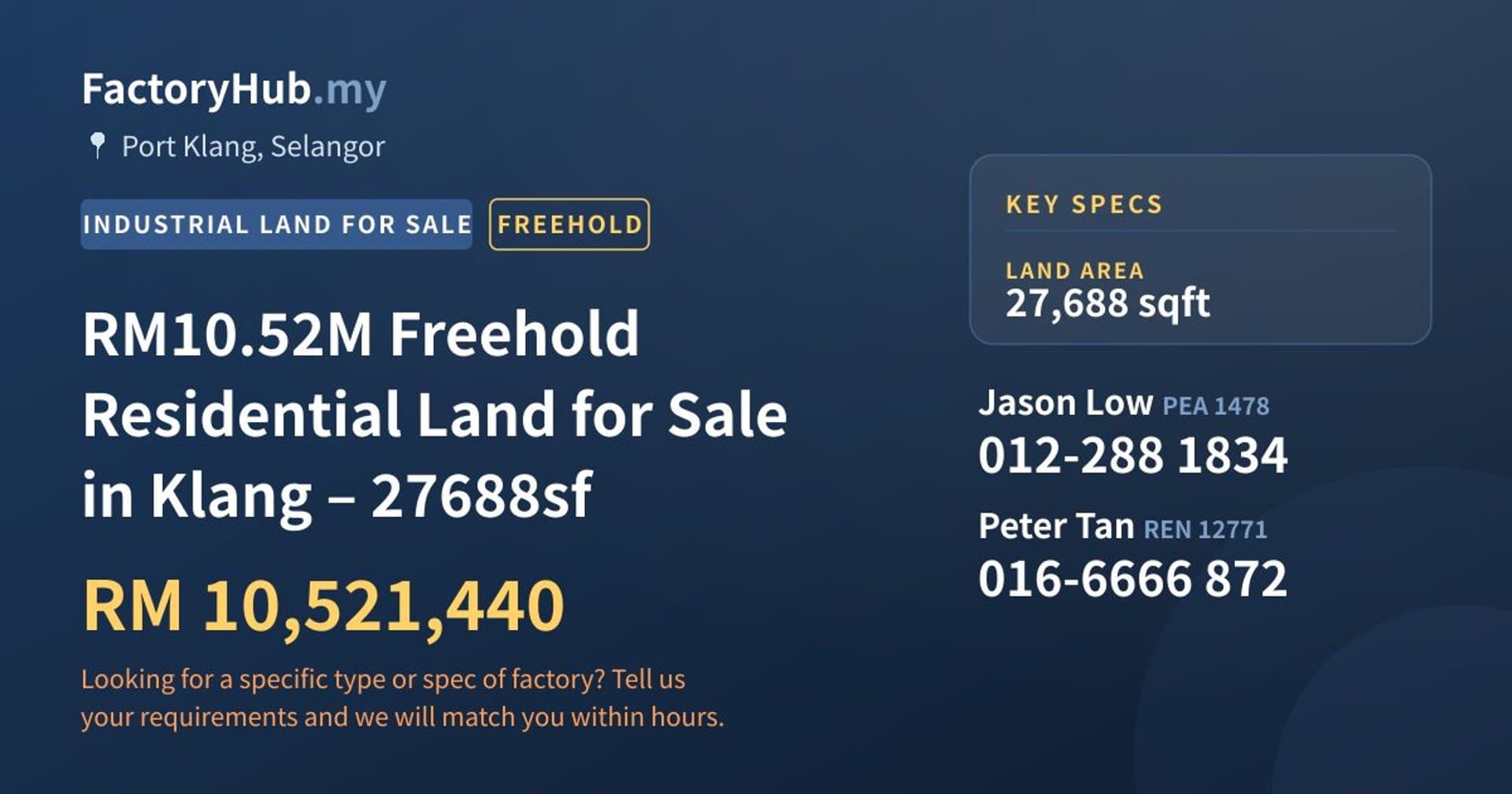 RM10.52M Freehold Residential Land for Sale in Klang – 27688sf - Property image 1 of 4