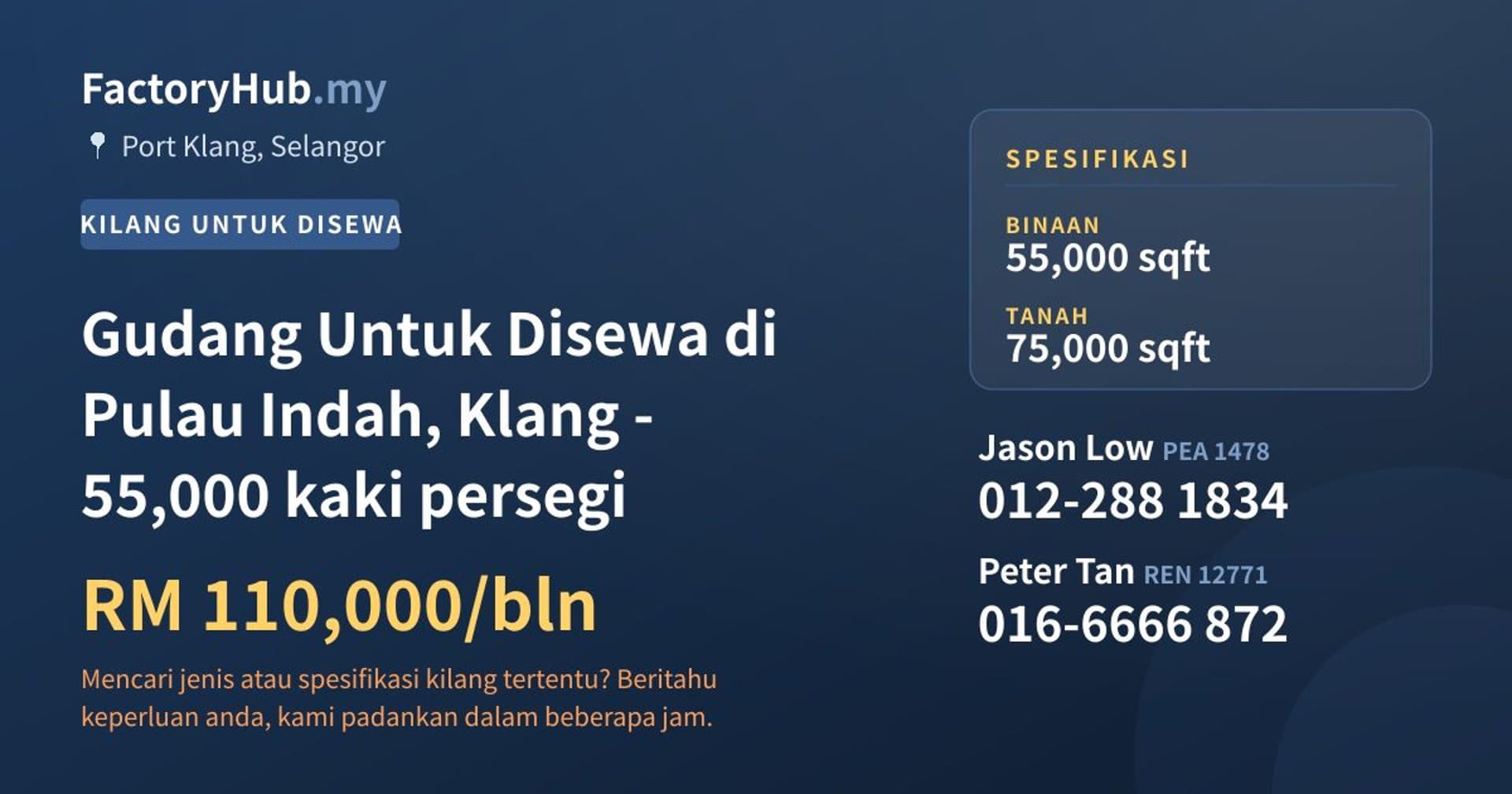 Gudang Untuk Disewa di Pulau Indah, Klang - 55,000 kaki persegi · Imej hartanah 1/2