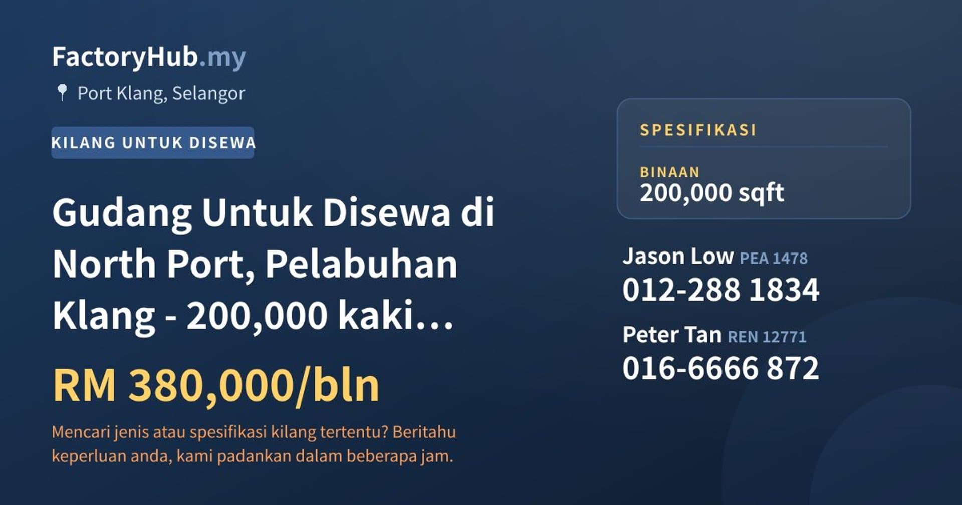 Gudang Untuk Disewa di North Port, Pelabuhan Klang - 200,000 kaki persegi · Imej hartanah 1/2