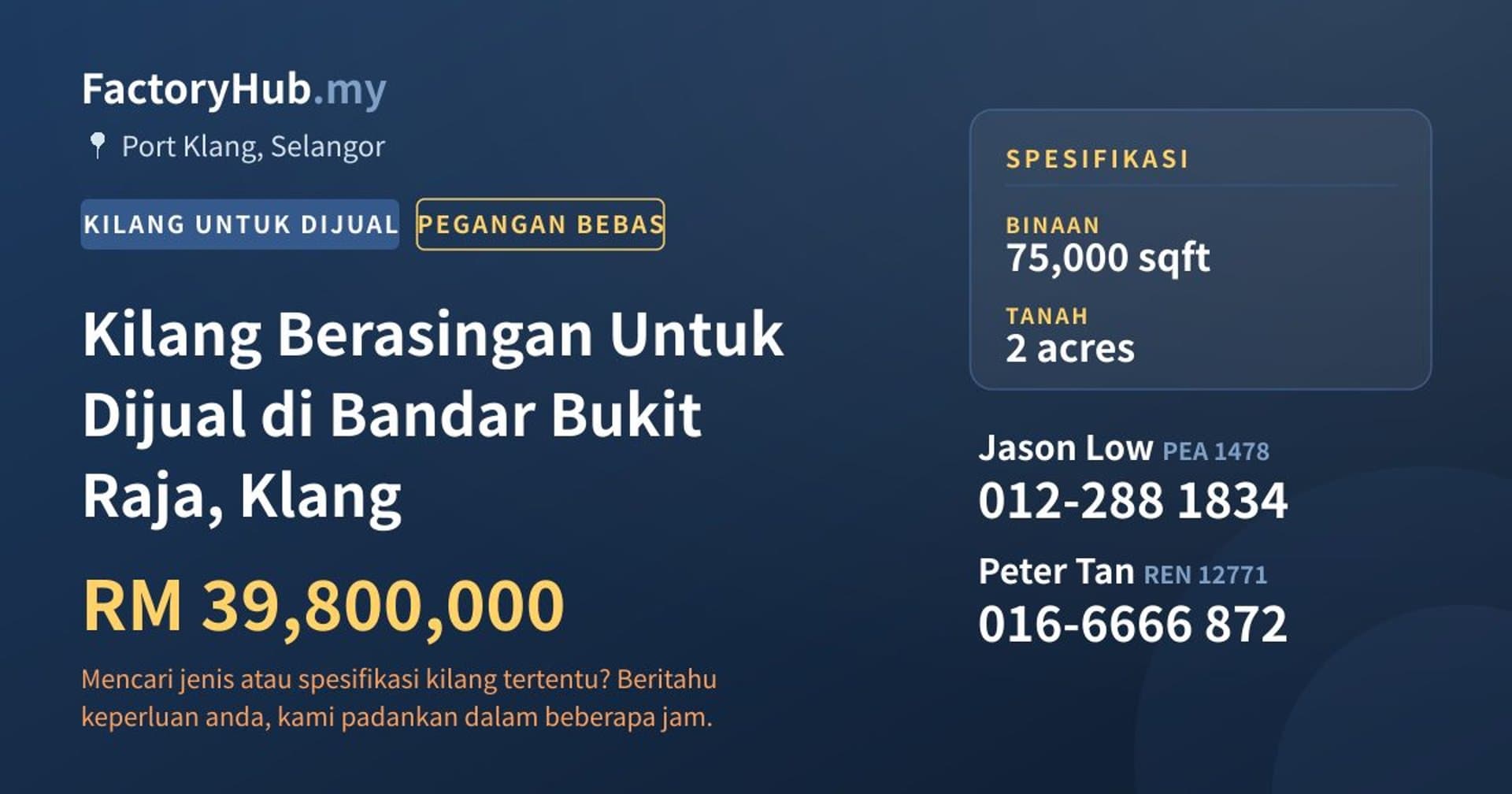 Kilang Berasingan Untuk Dijual di Bandar Bukit Raja, Klang · Imej hartanah 1/2